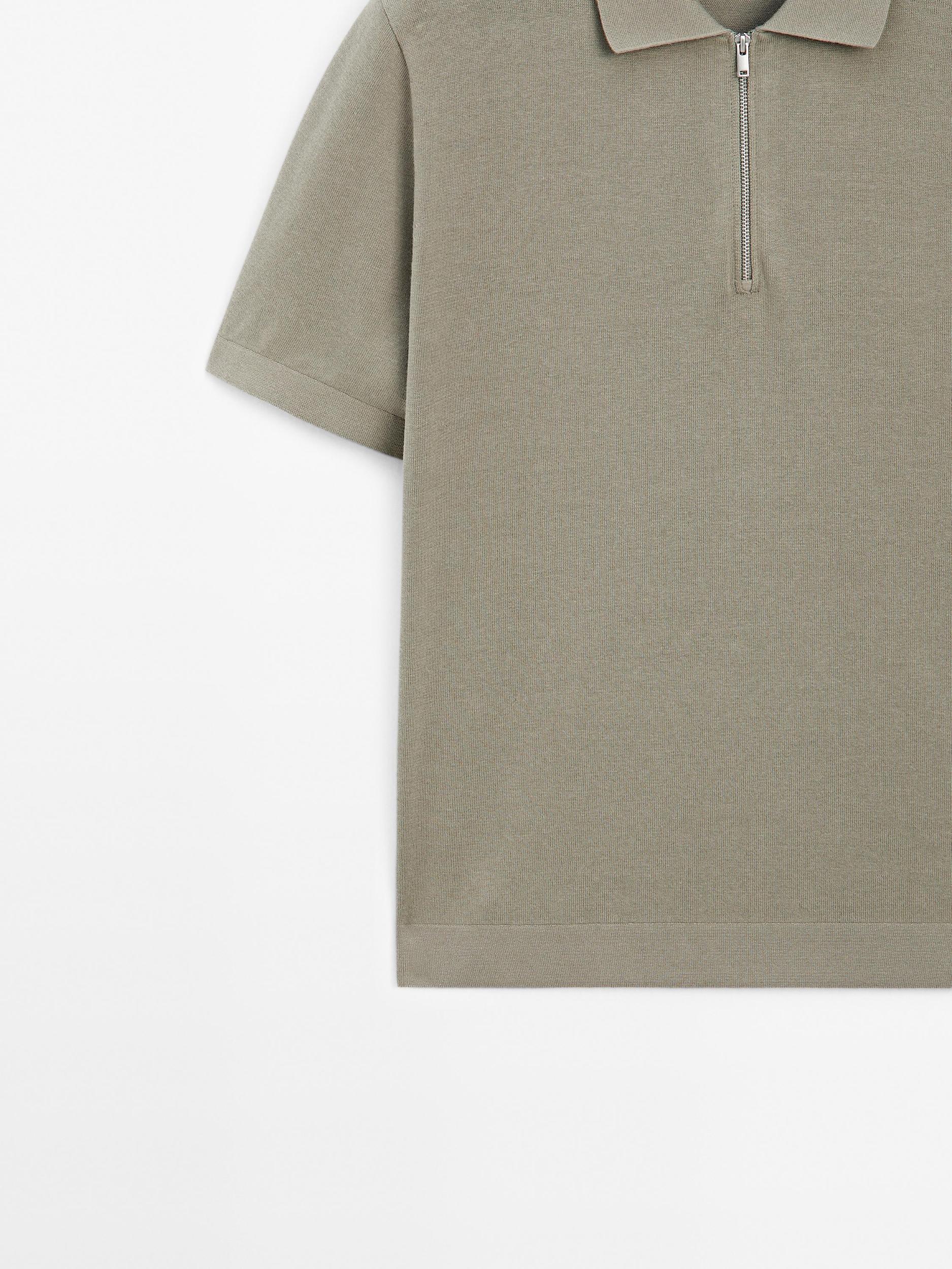 Cotton knit quarter-zip polo shirt Product Image