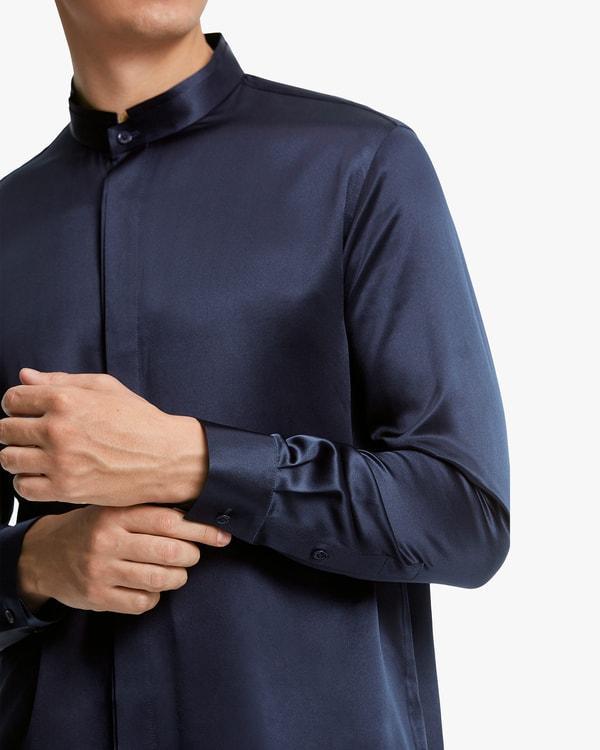 Classic Concealed Placket Silk Men Shirt Product Image