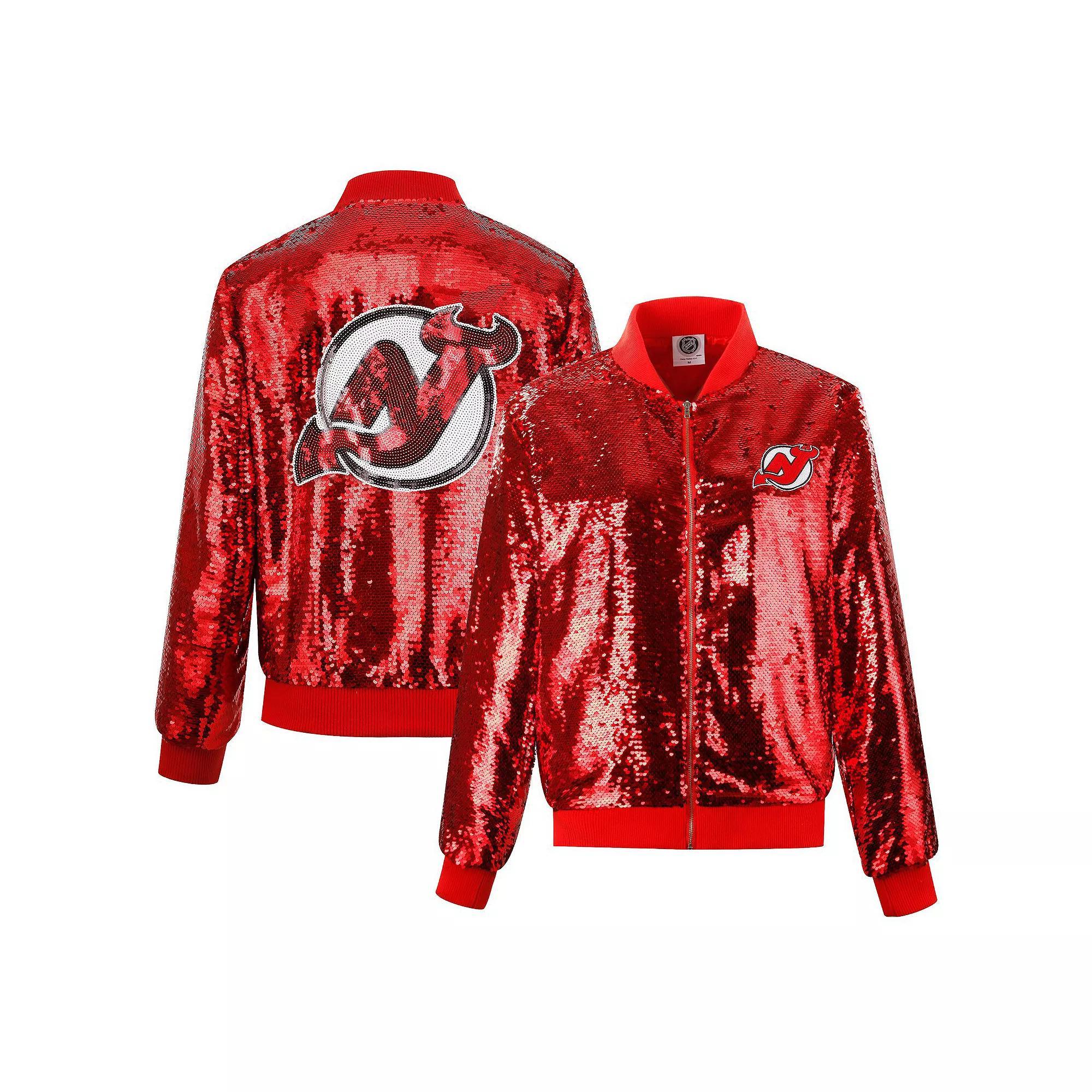 Women's Cuce Red New Jersey Devils Sequin Full-Zip Jacket, Size: 2XL, Nhl Red Product Image