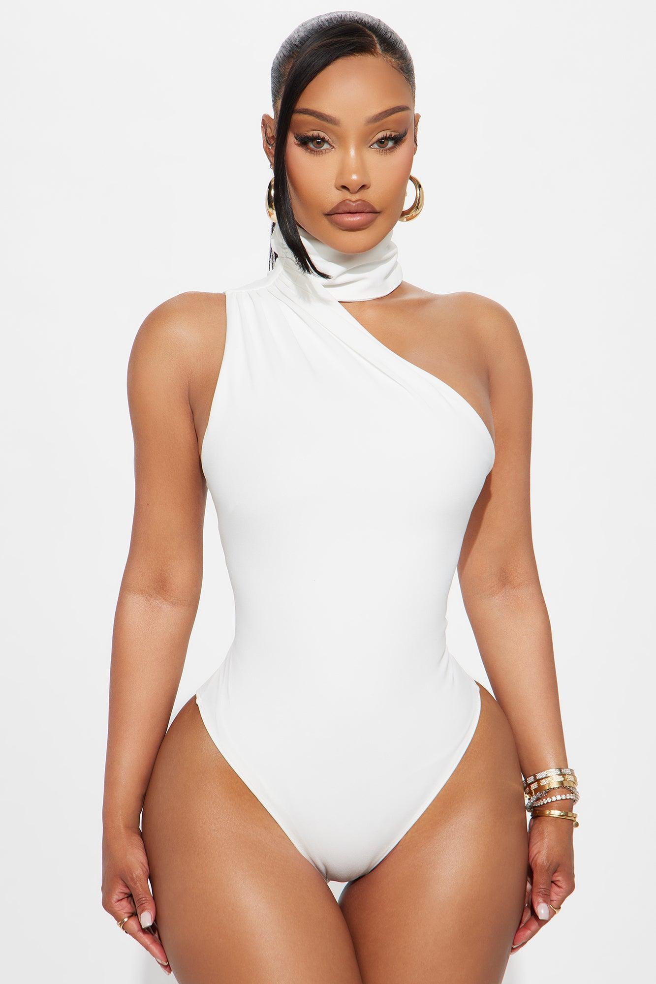 Rhea Ruched Mock Neck Bodysuit - White Product Image