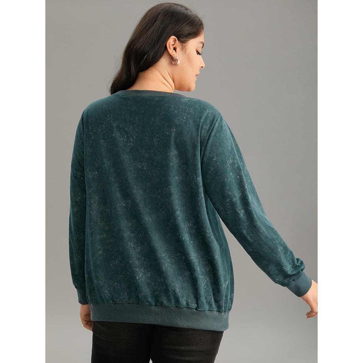 Plus Size Vintage Heather V Neck Rib Knit Sweatshirt Women DarkGreen Casual Rib Knit V-neck Dailywear Sweatshirts BloomChic 30/6X Product Image