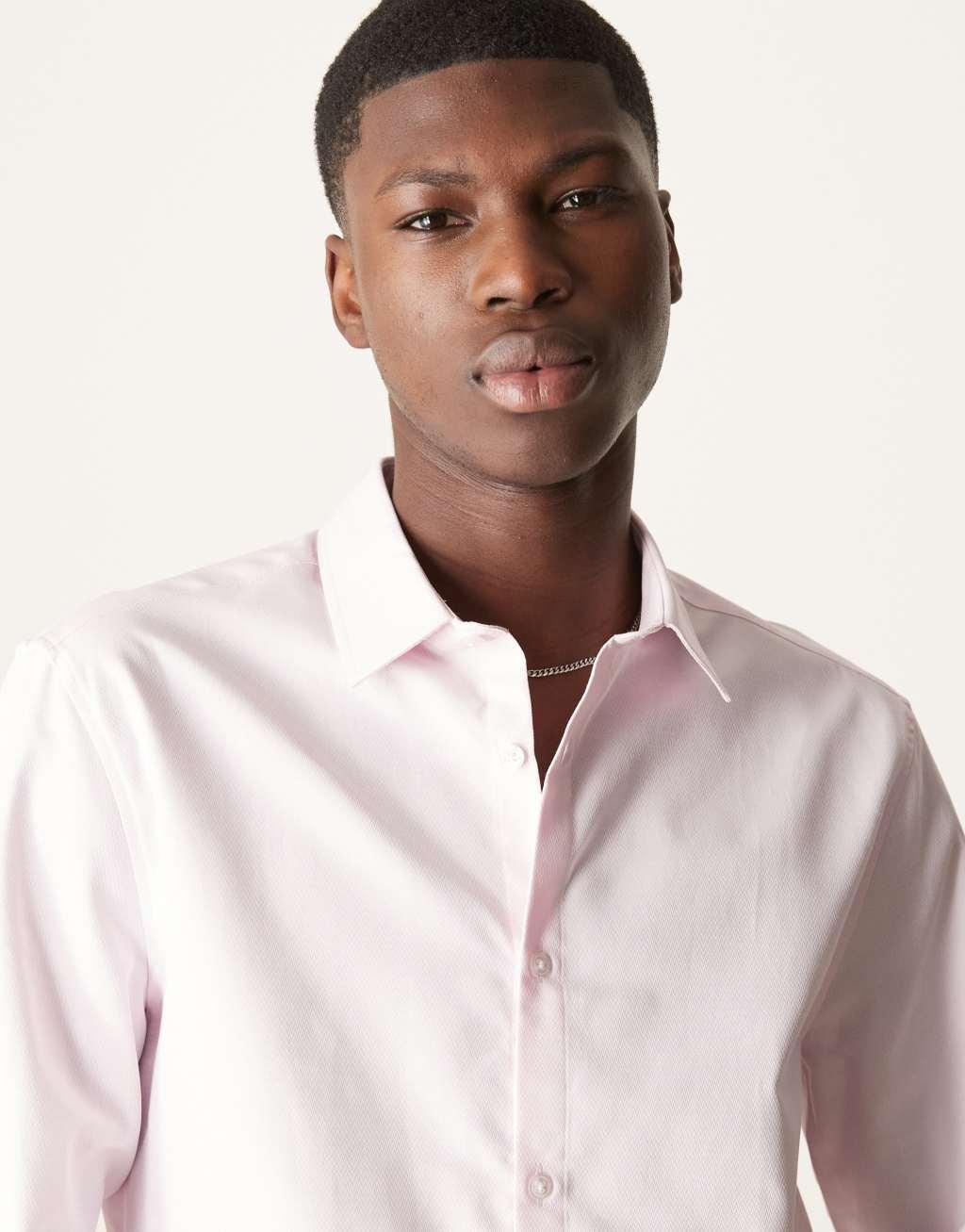 ASOS DESIGN slim fit dress shirt in pink textured Product Image