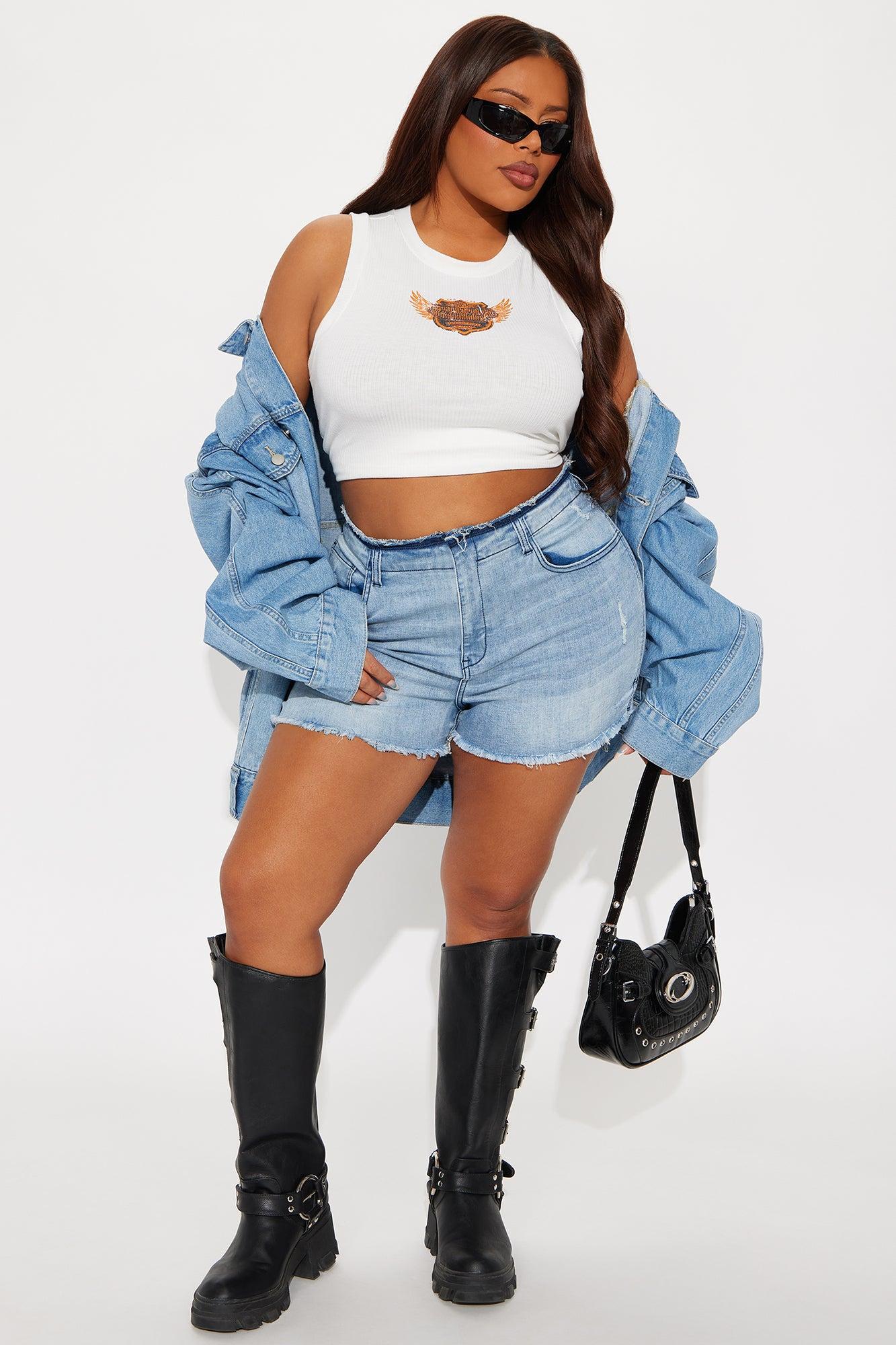 Malibu Cut Off Waistband Stretch Denim Shorts - Light Wash Product Image