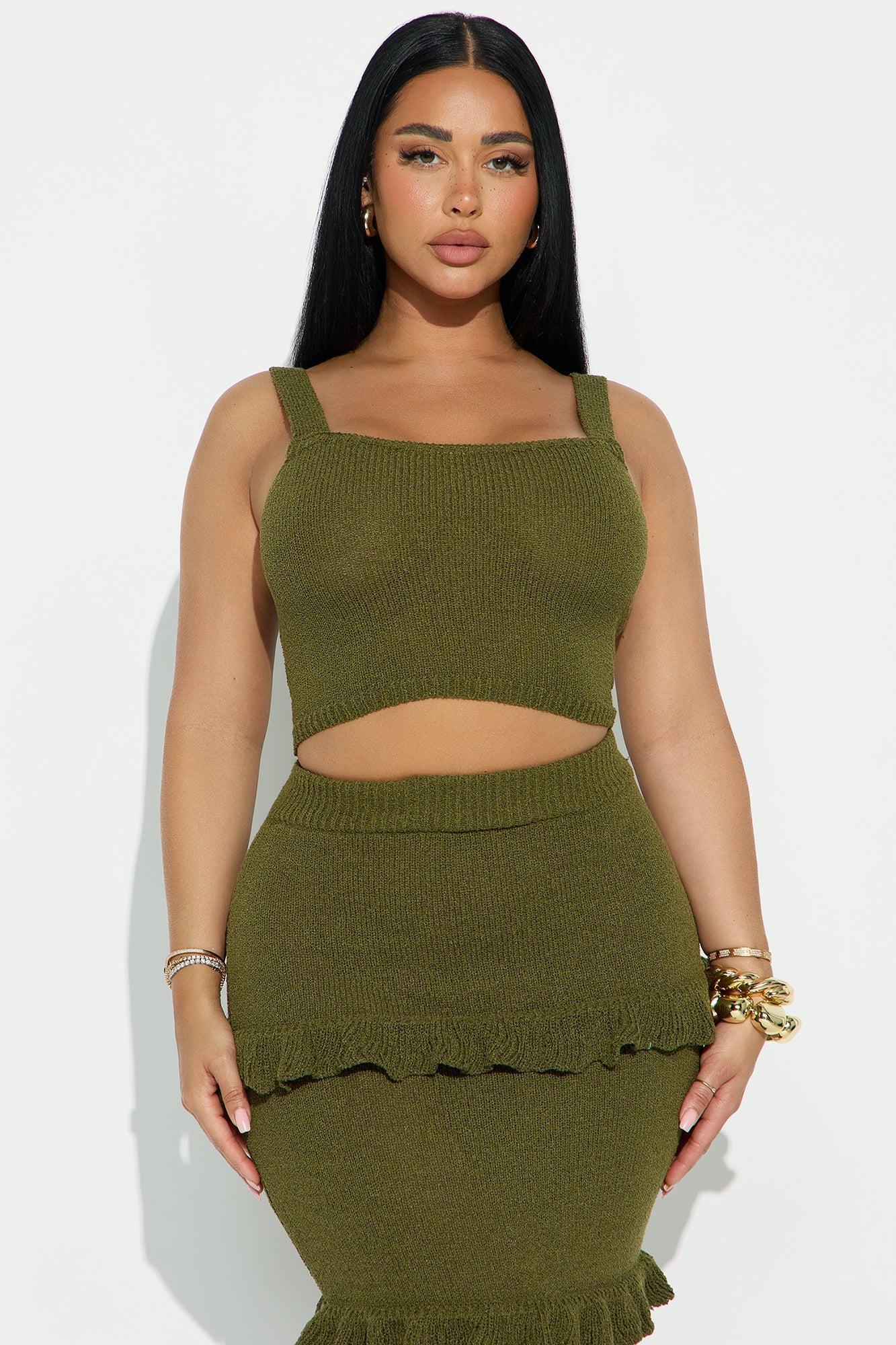 Citrus Grove Ruffle Maxi Skirt Set - Olive Product Image