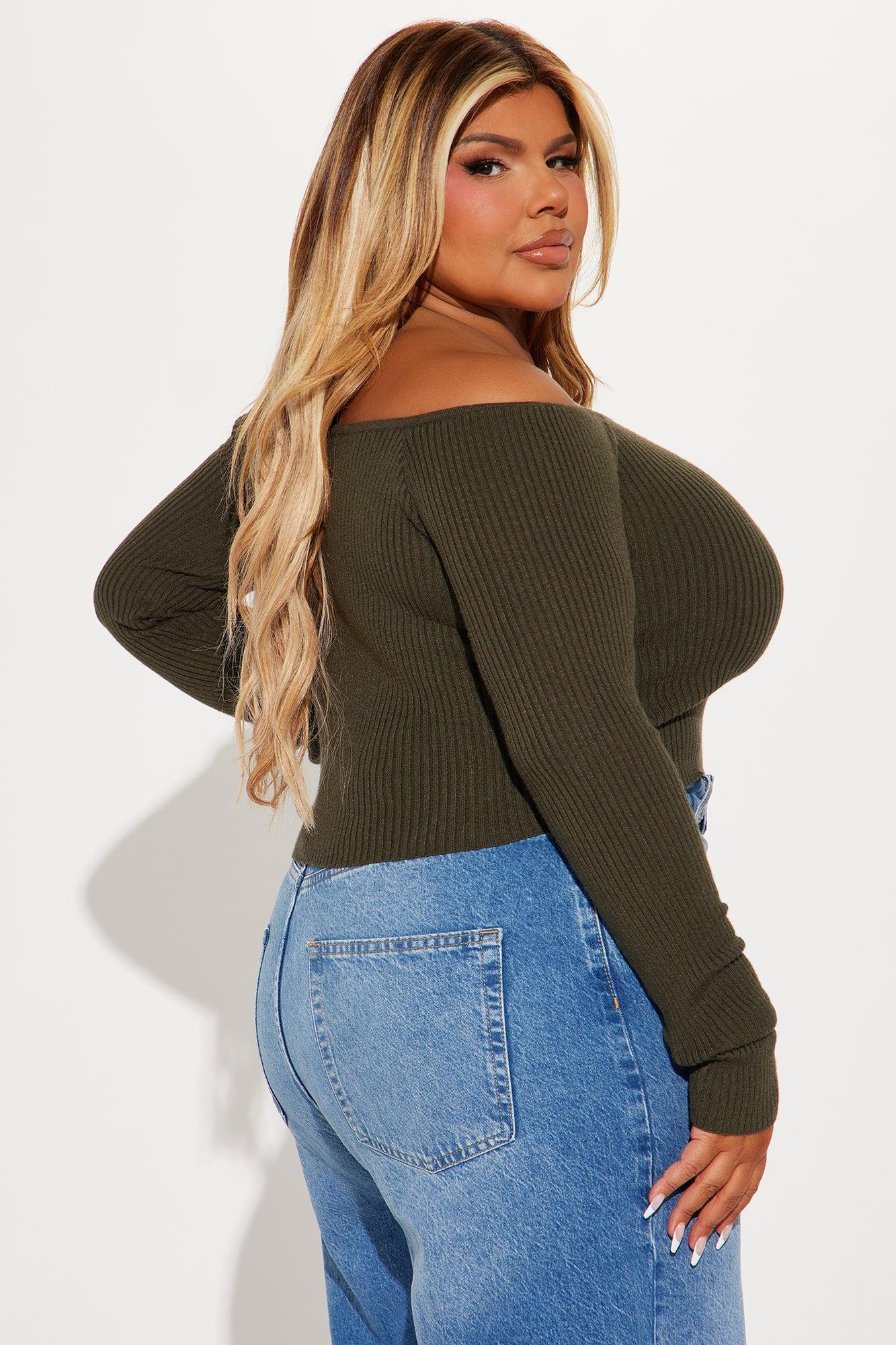 Madisyn Off Shoulder Sweater - Olive Product Image