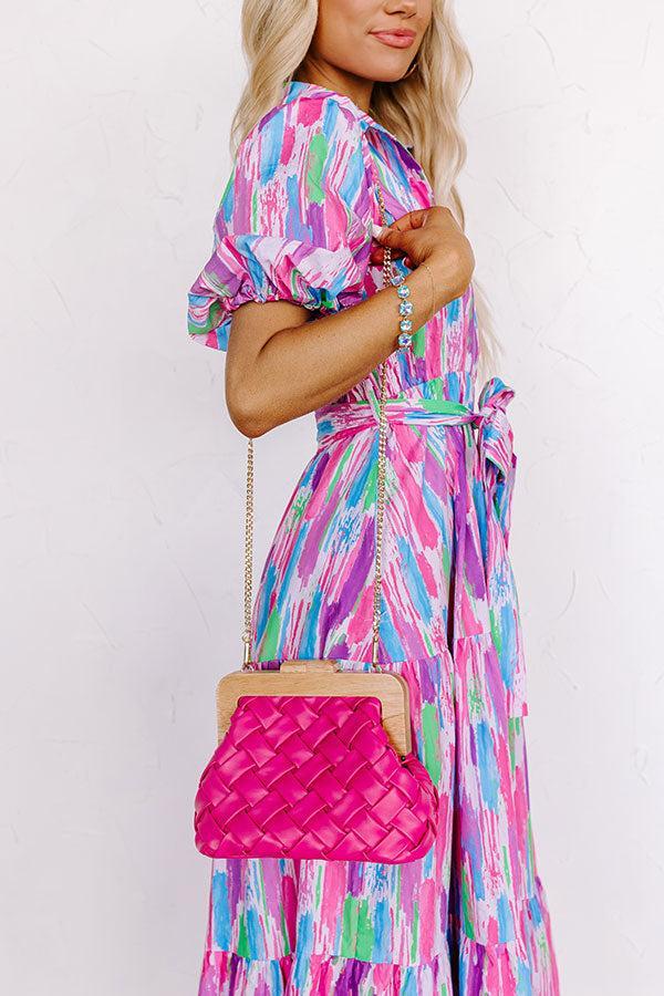 Seaside Oasis Faux Leather Woven Purse in Hot Pink Product Image