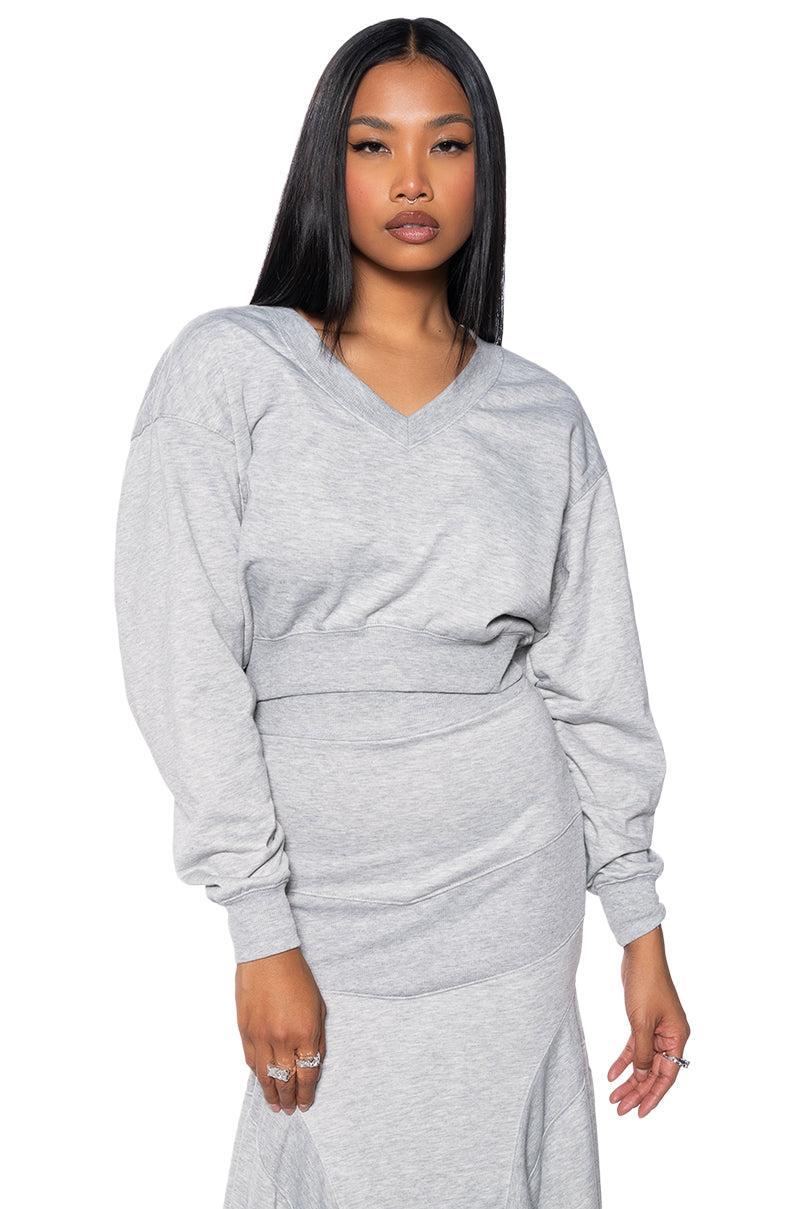 HALLIE V NECK CROPPED SWEATSHIRT Product Image