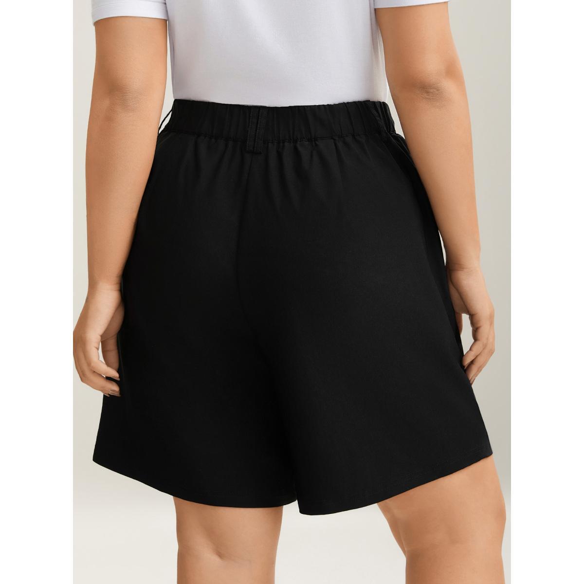 Plus Size Rubber Waist Zipper Pockets Shorts Women Black Casual Button Straight Leg Everyday Shorts BloomChic 30/6X Product Image