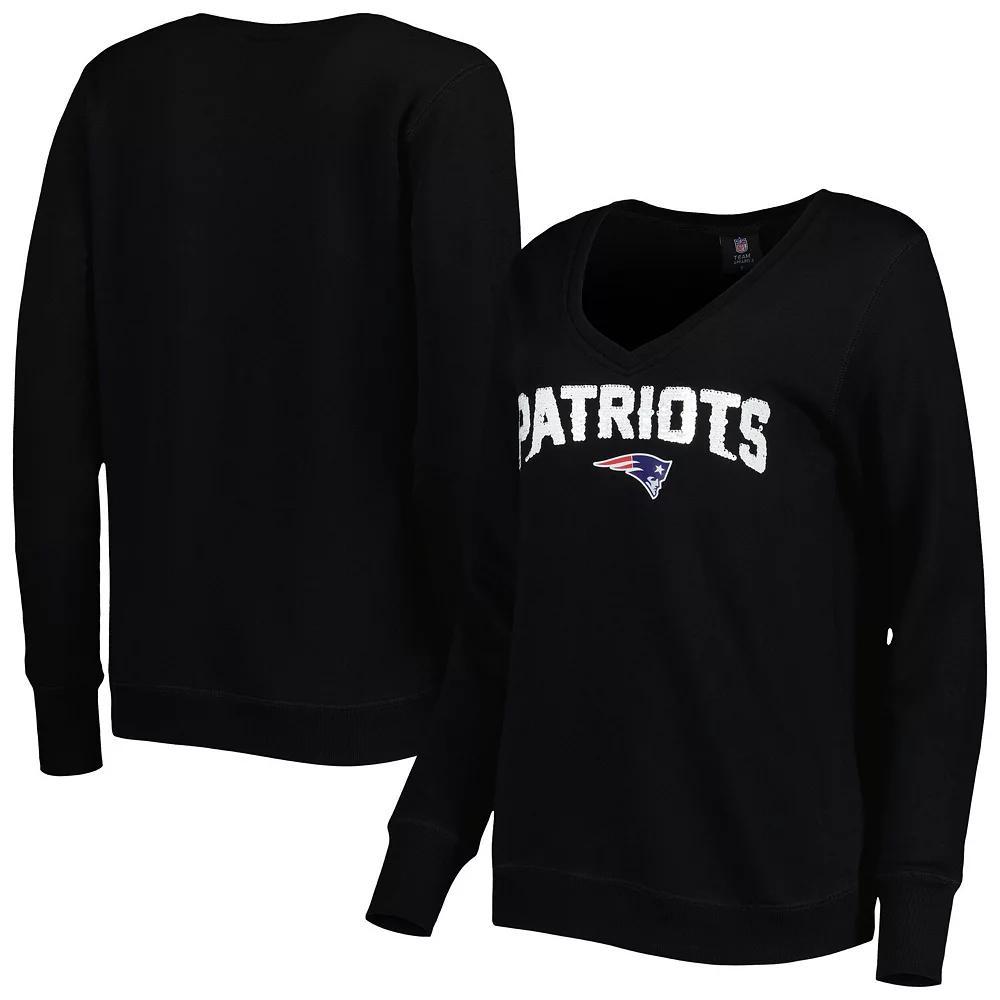 Women's Cuce Black New England Patriots Sequin Logo V-Neck Pullover Sweatshirt, Size: Small Product Image