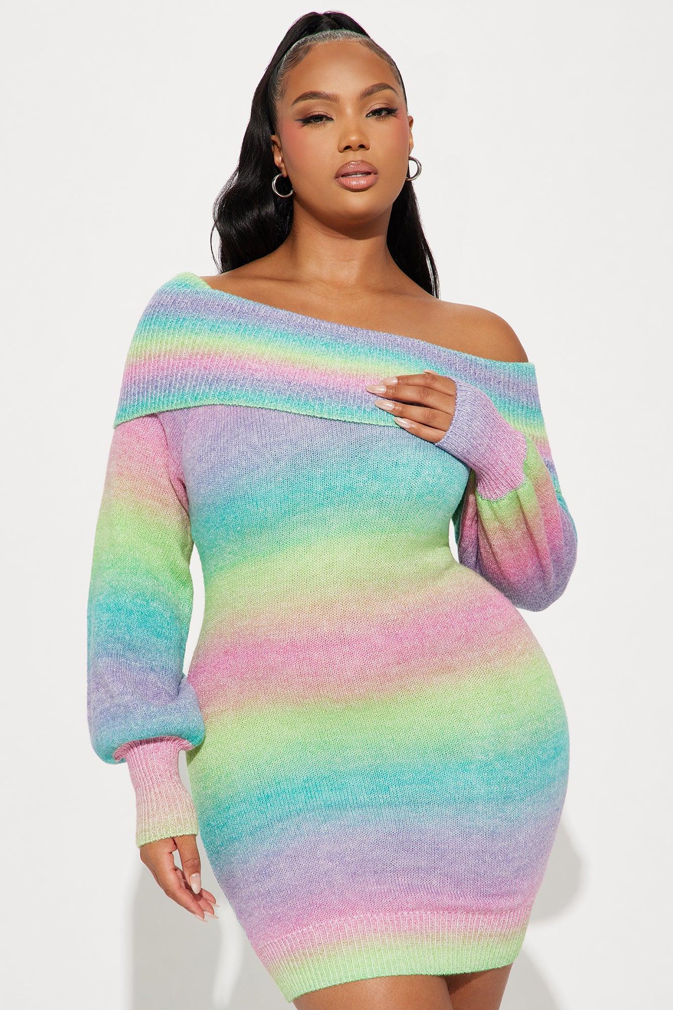 Over The Rainbow Sweater Mini Dress - Multi Color Product Image