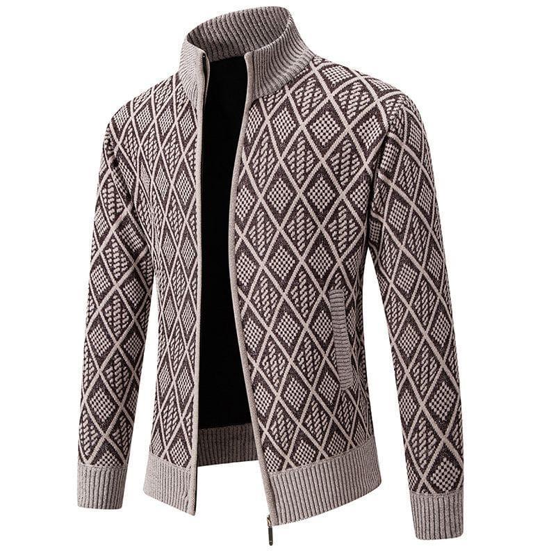 High Neck Jacquard Zip-Up Cardigan Product Image