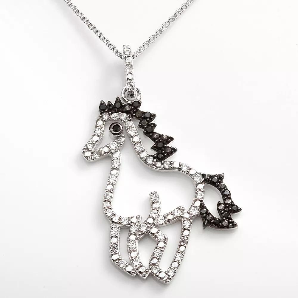 Sophie Miller Sterling Silver Black & White Cubic Zirconia Horse Pendant, Women's, Size: 16" Product Image