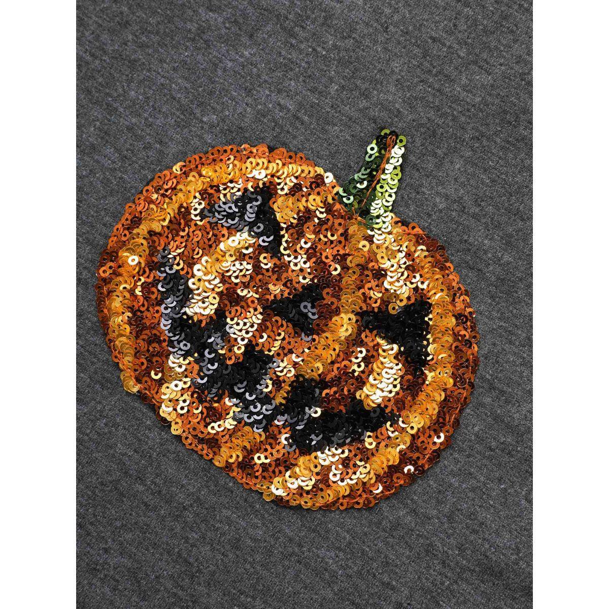 Plus Size Jack-O-Lantern Sequin Sweatshirt Women DimGray Casual Contrast Loose Round Neck Everyday Sweatshirts BloomChic 28/5X Product Image