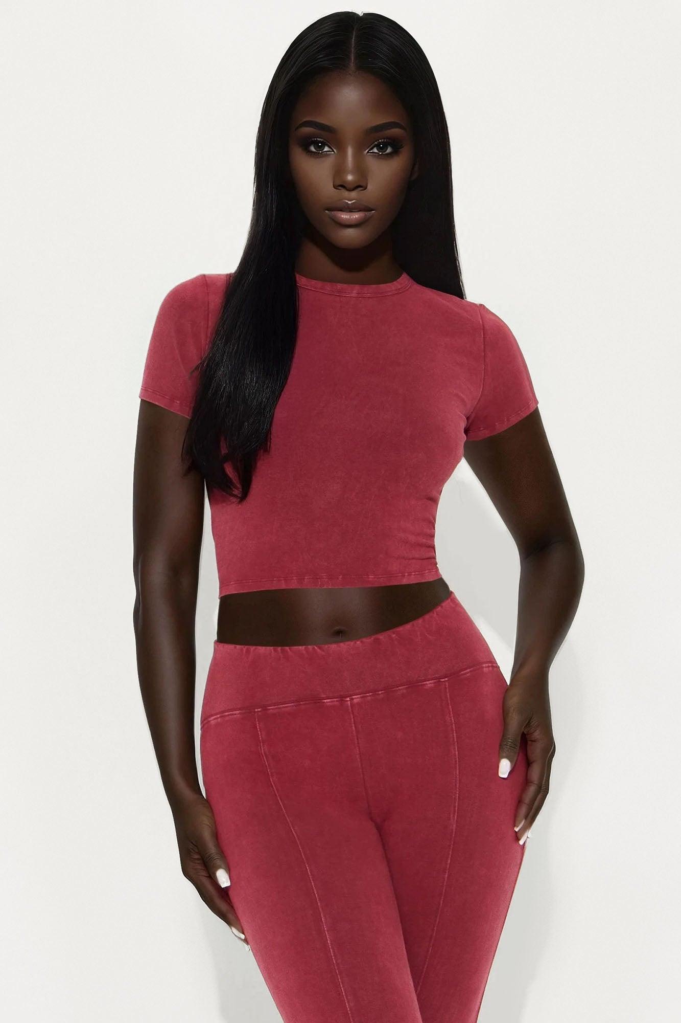 Hear Me Out Mineral Wash Pant Set - Burgundy Product Image
