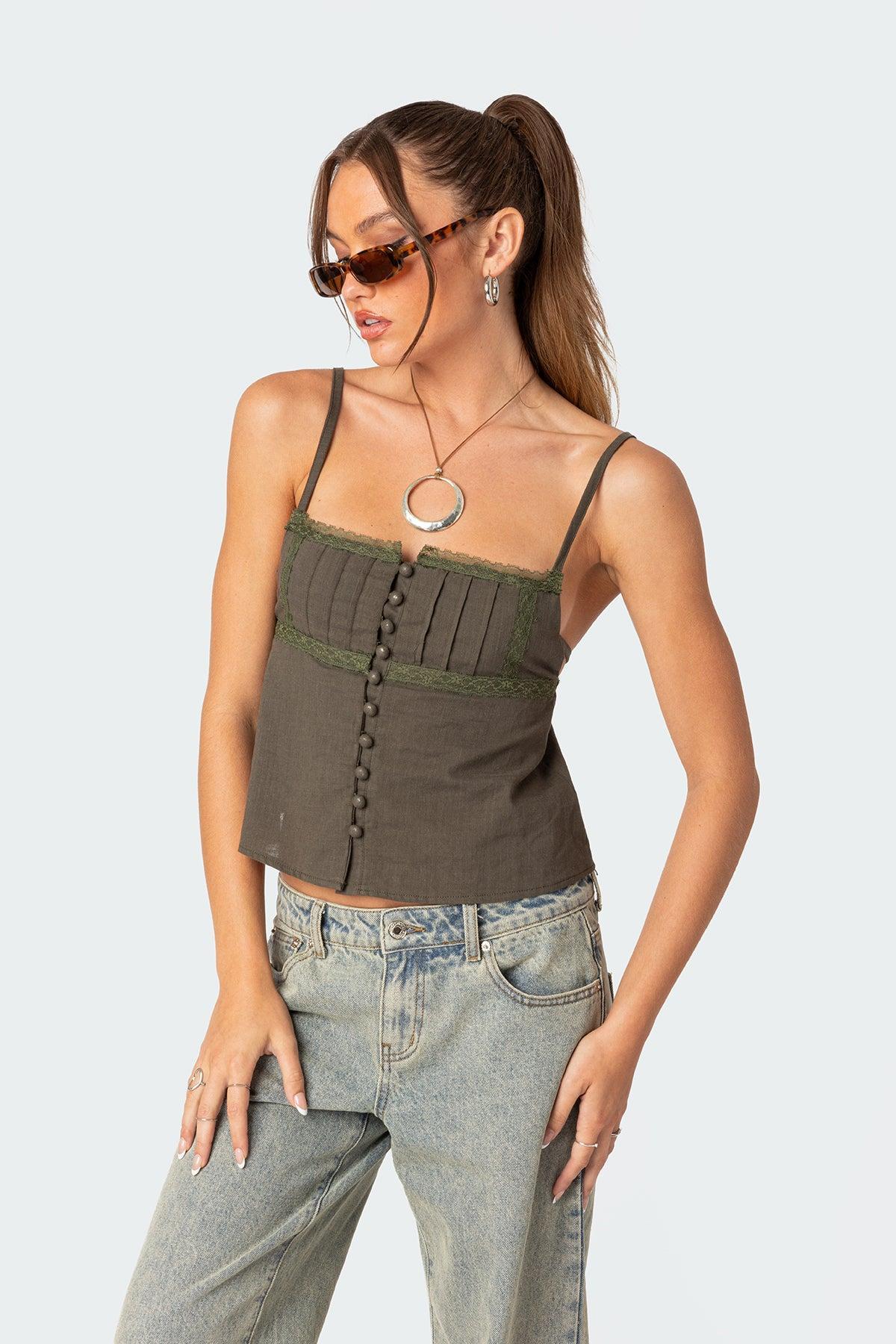 Button Up Linen Look Tank Top Product Image