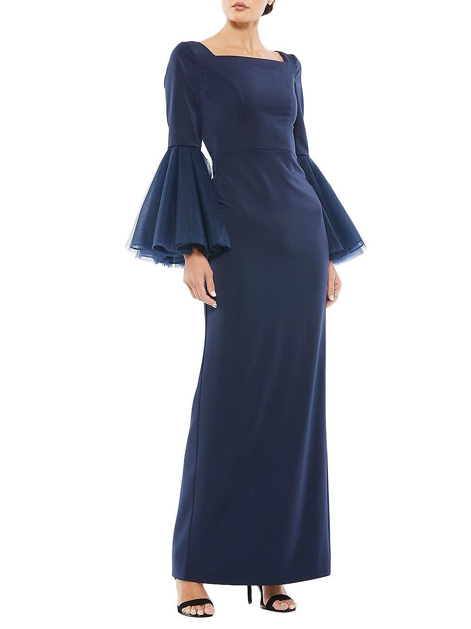 Mac Duggal Long Flounce Sleeve Square Neck Sheath Gown Product Image
