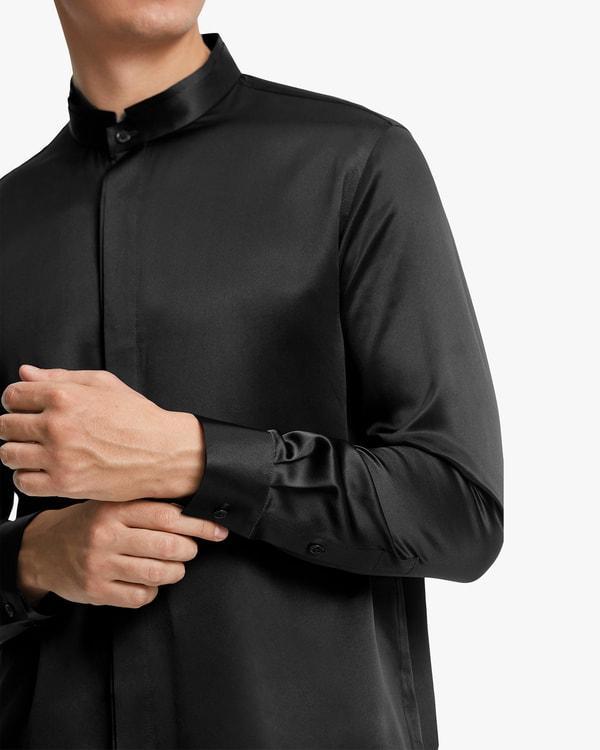 Classic Concealed Placket Silk Men Shirt Product Image