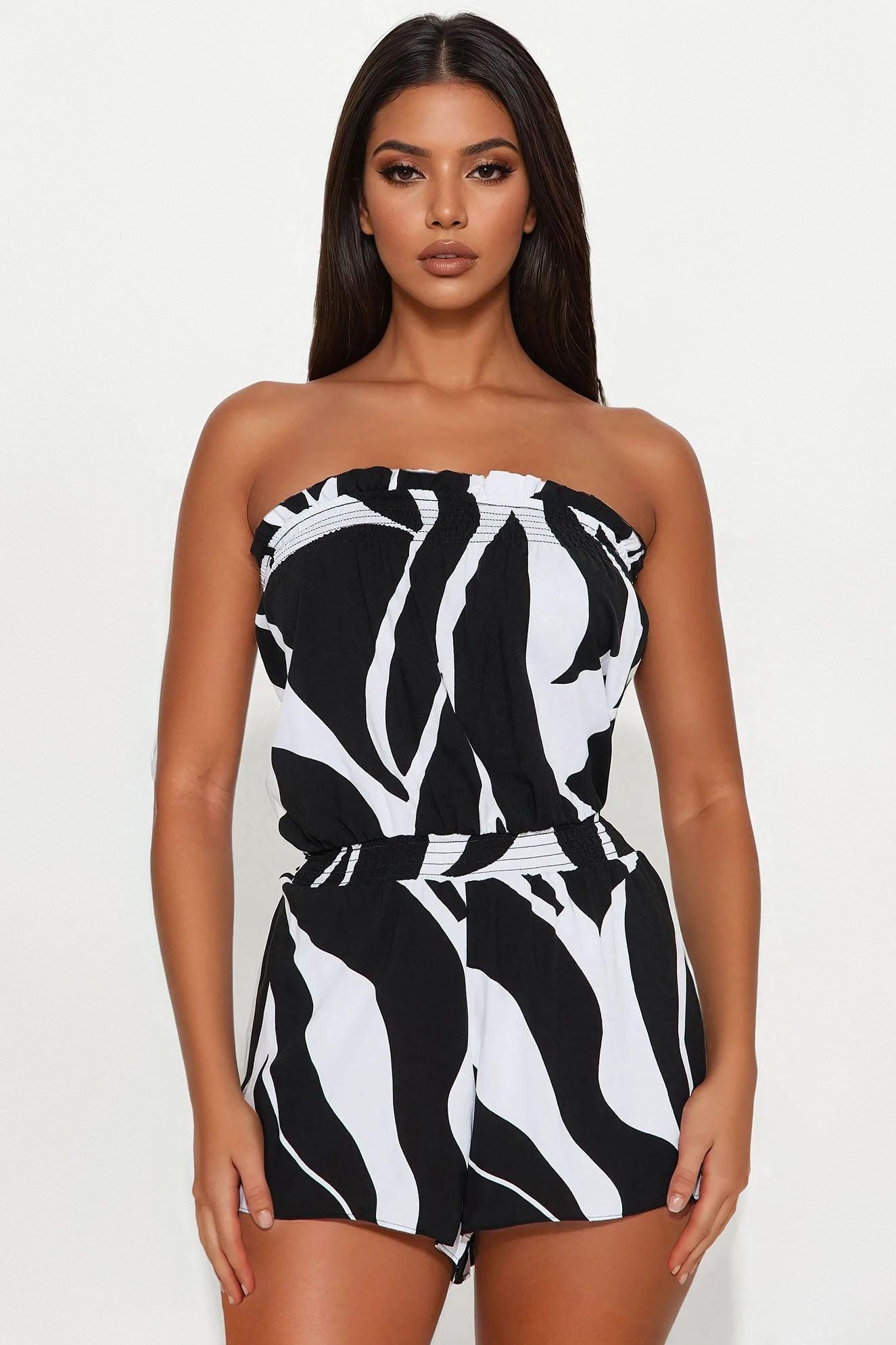 Turks And Caicos Romper - Black/White Product Image