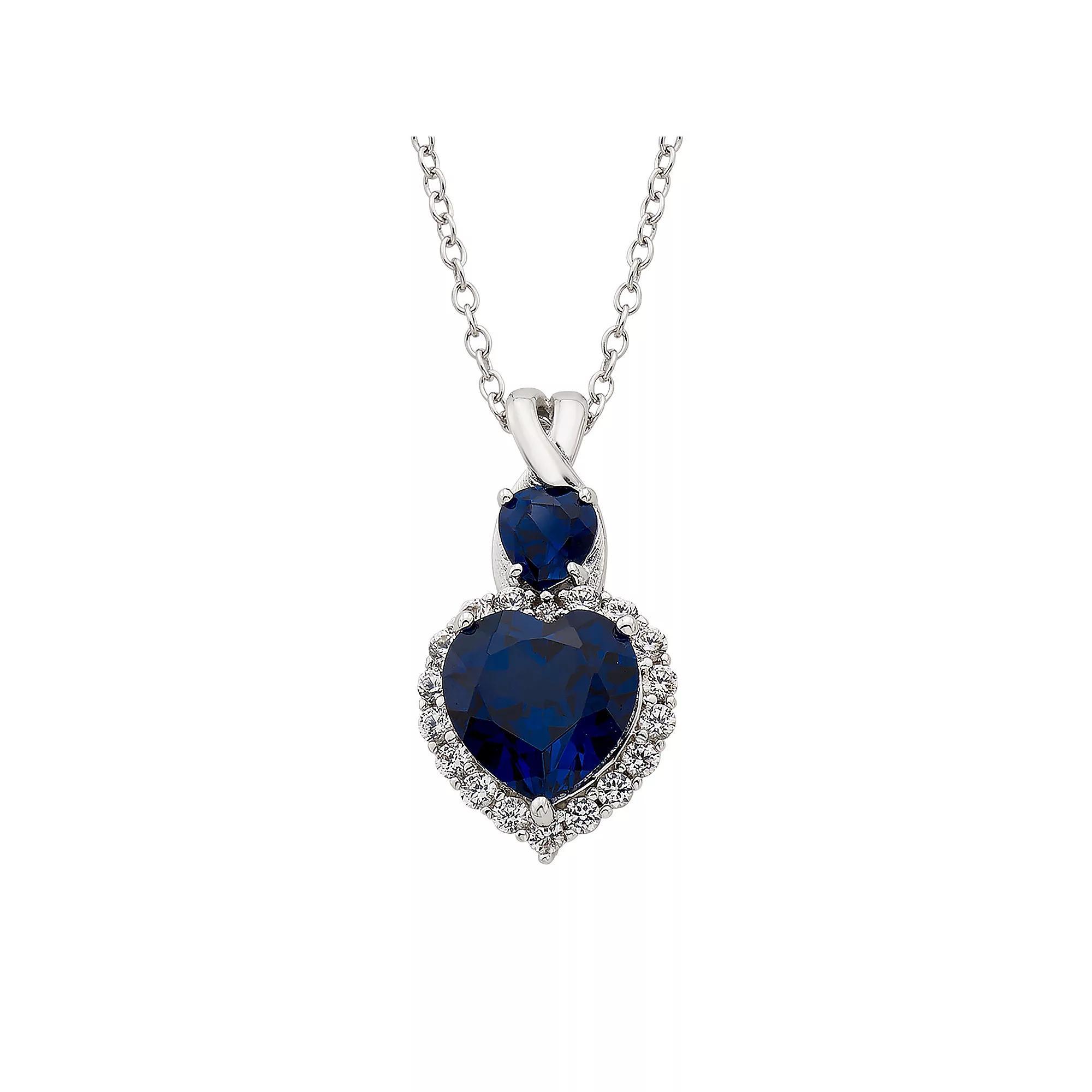 Sterling Silver Lab-Created Blue & White Sapphire Heart Pendant Necklace, Women's, Size: 18" Product Image