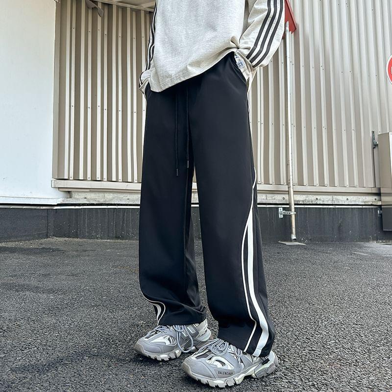 Drawstring Waist Two Tone Wide Leg Pants Product Image