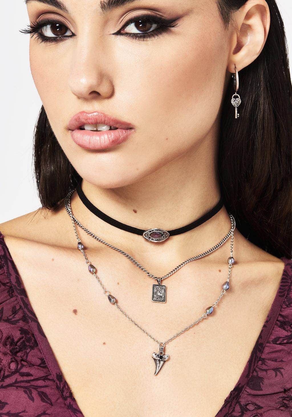 Shark Tooth Black Pearl Layered Necklace Product Image