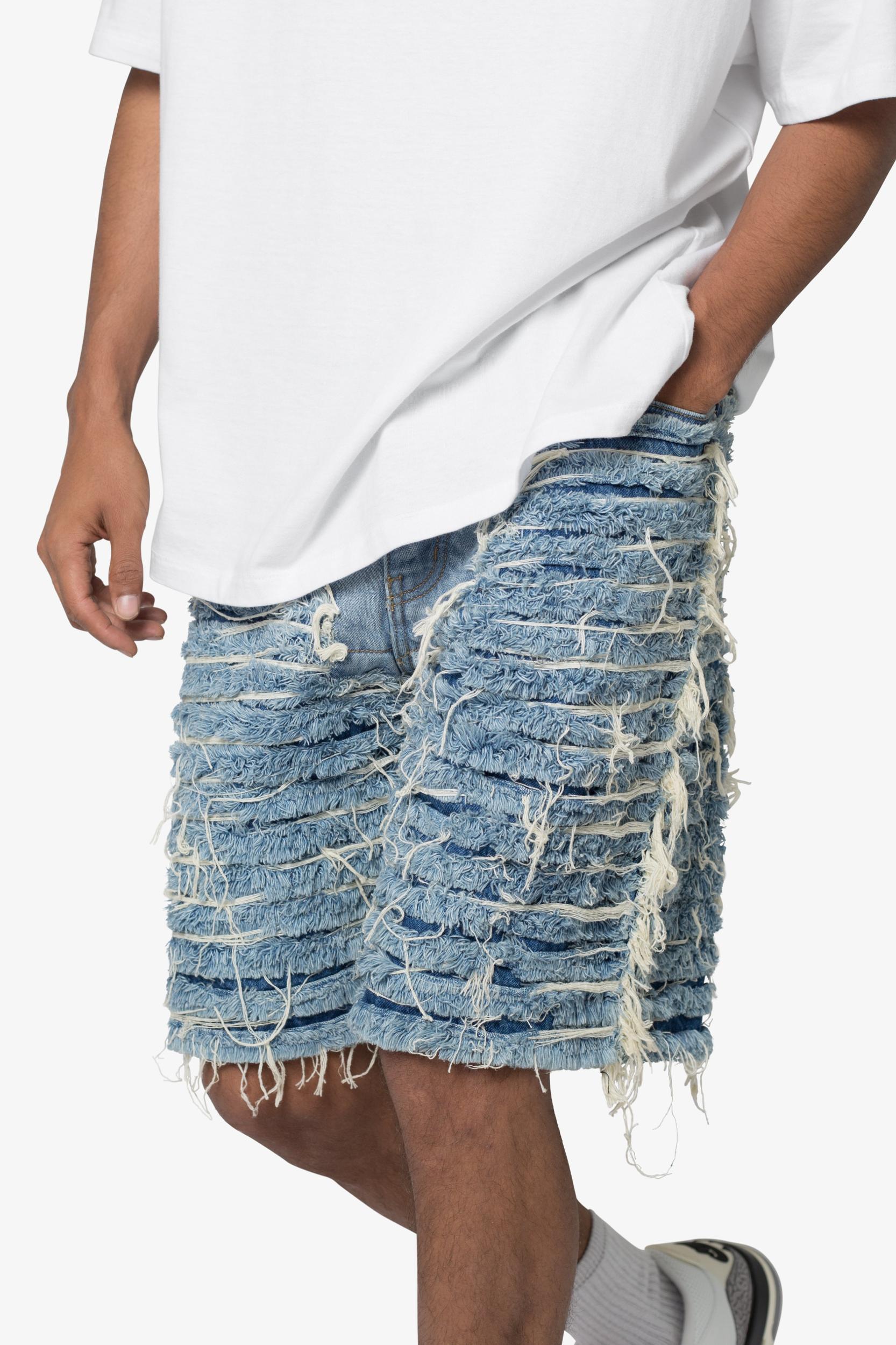 Allover Frayed Denim Shorts - Blue Product Image