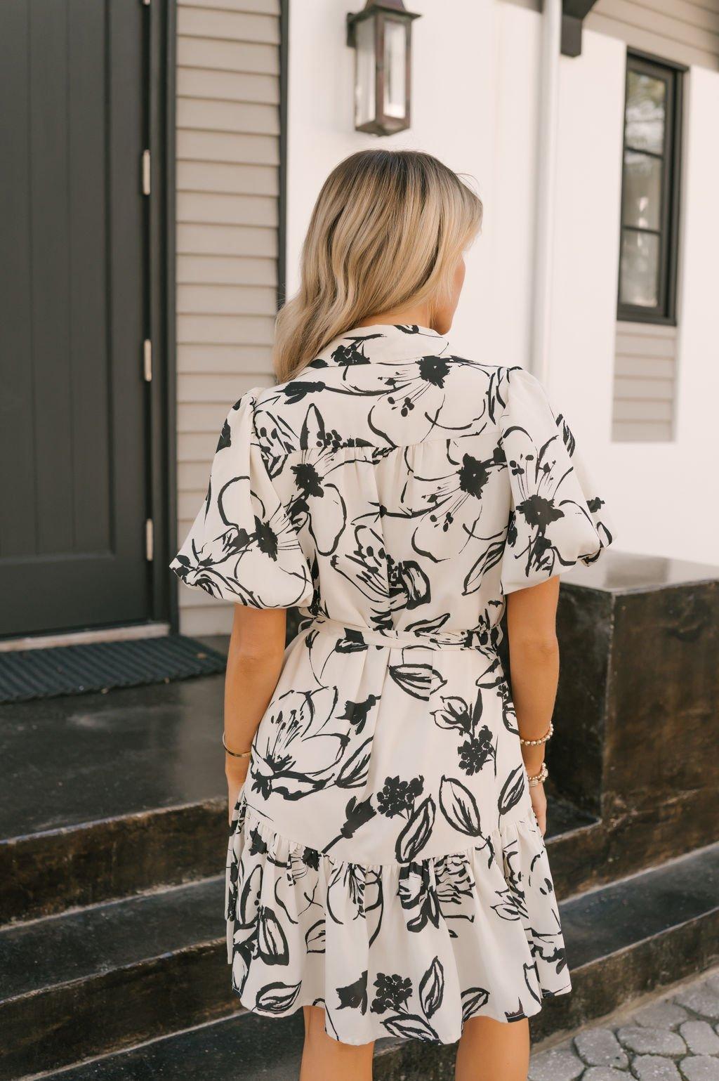 Ivory Puff Sleeve Print Mini Dress Product Image