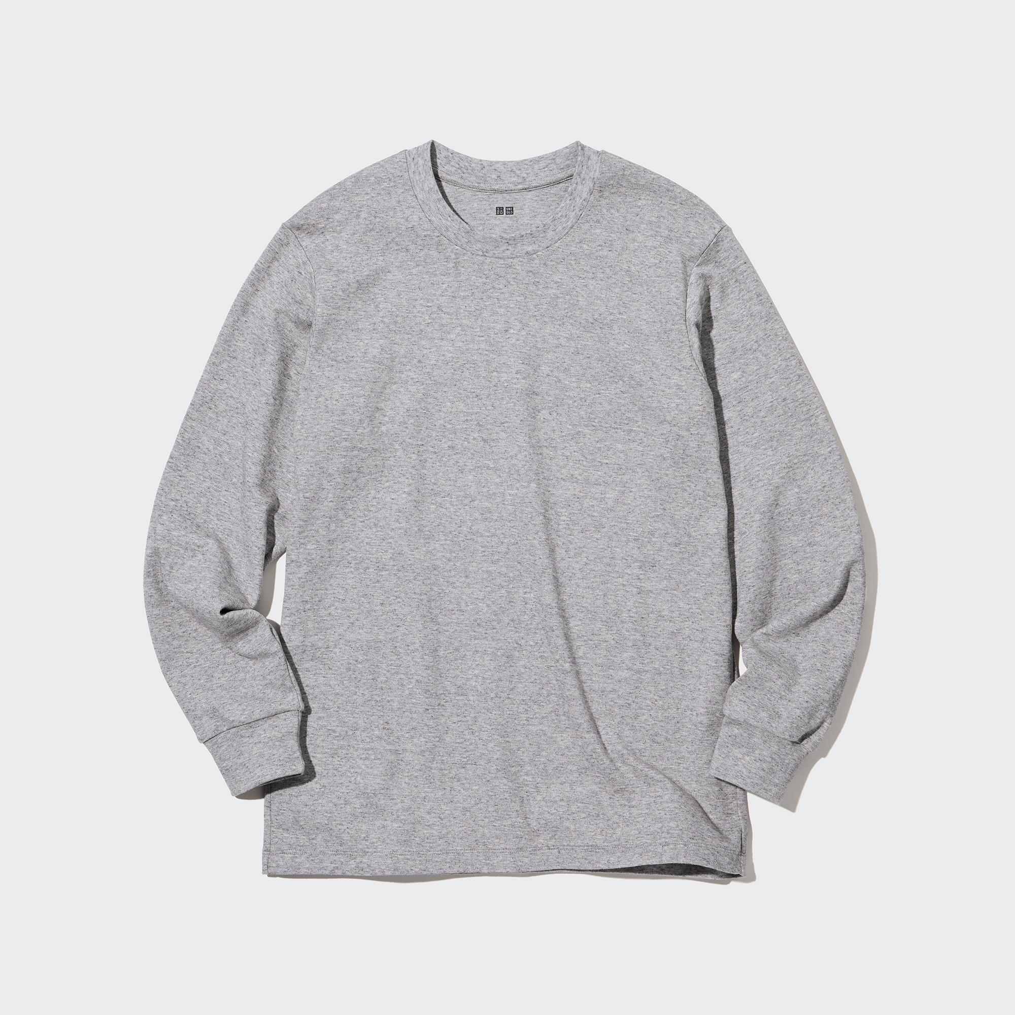 Mens Brushed Cotton T-Shirt Long Sleeve Gray Medium UNIQLO US Product Image