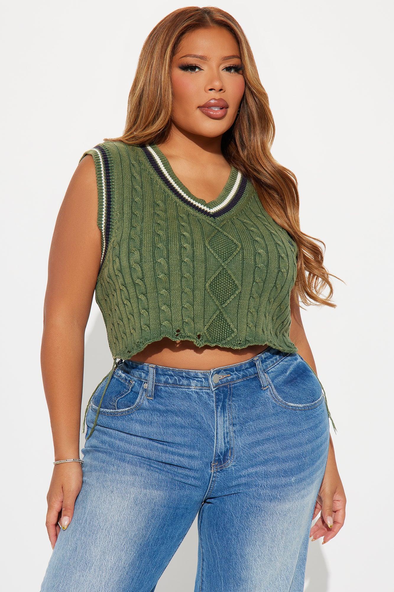 Last Class Washed Sweater Vest - Green/combo Product Image