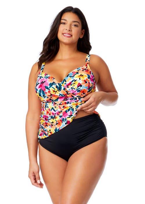 Anne Cole Plus Women's Plus Gradient Floral Twist Front Underwire Tankini Swim Top at Nordstrom, Size 18W Product Image