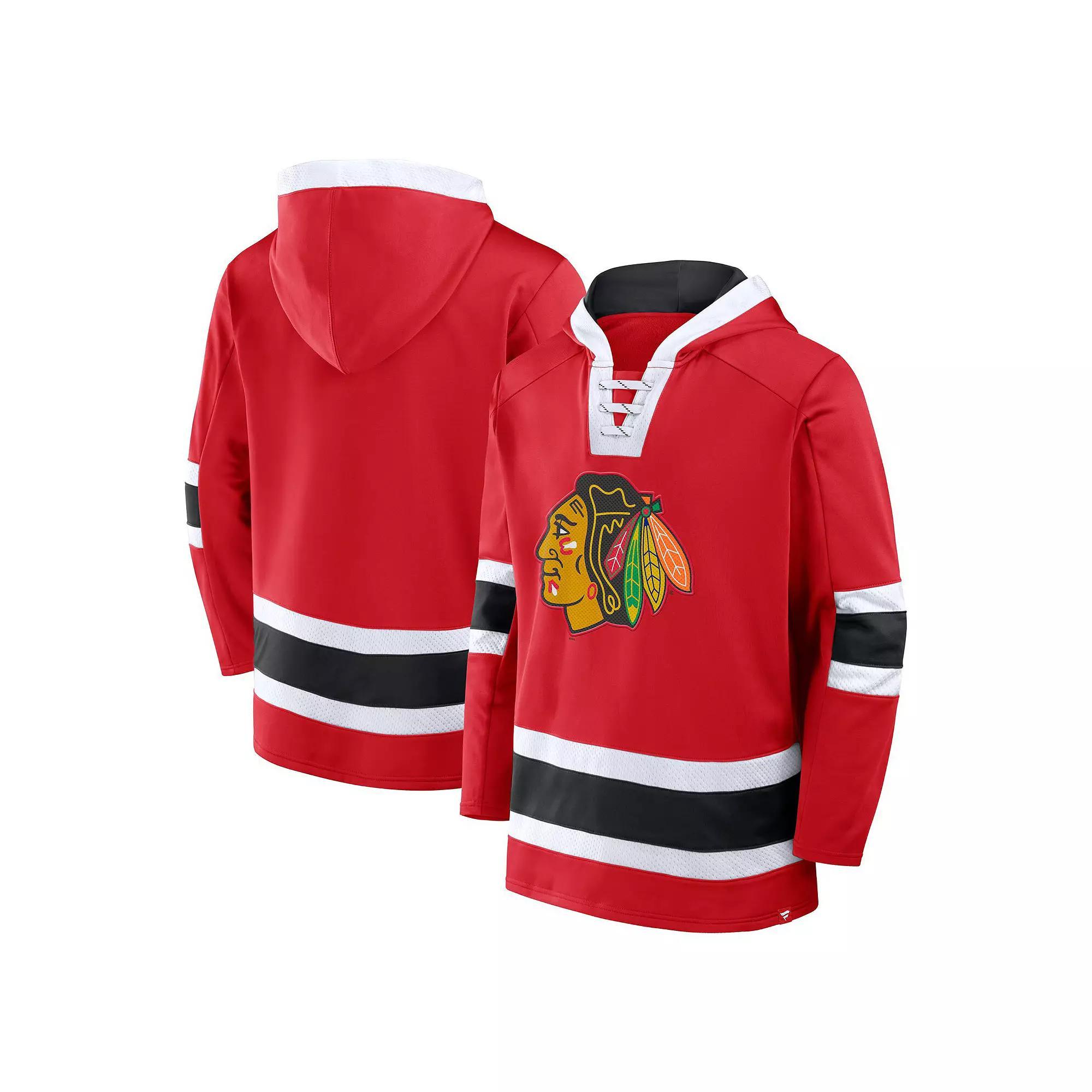 Men's Fanatics  Red Chicago Blackhawks Inside Line Fleece Pullover Hoodie, Size: XL Product Image