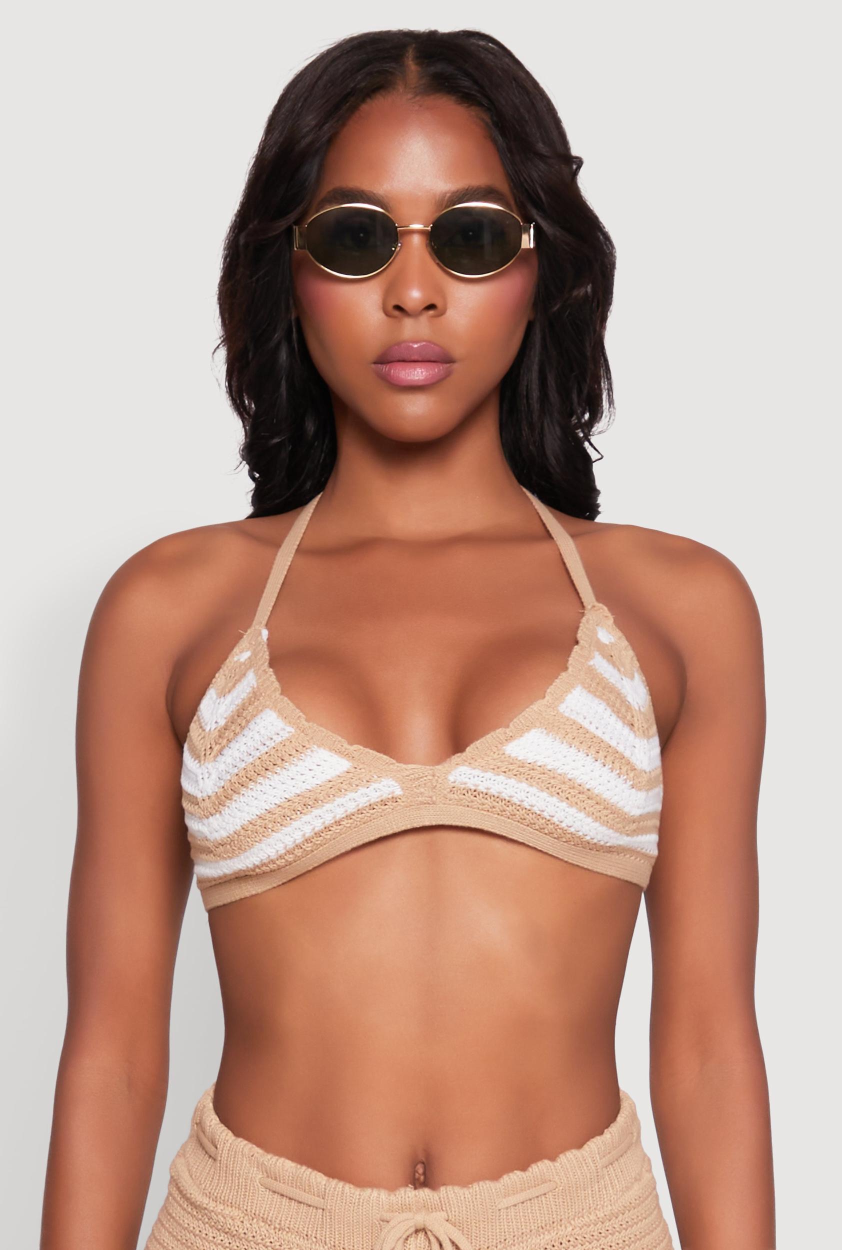 Womens Almost Famous Crochet Striped Halter Crop Top Product Image