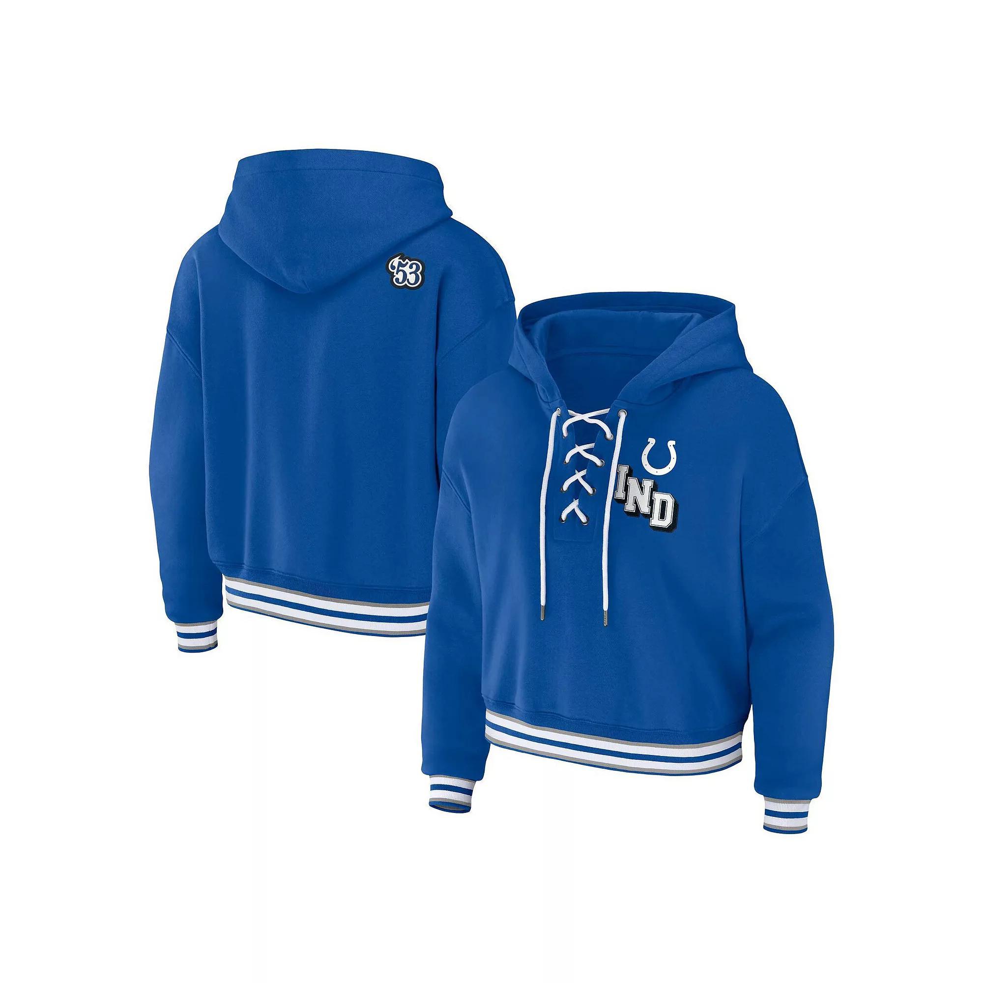 Women's WEAR by Erin Andrews Royal Indianapolis Colts Plus Size Lace-Up Pullover Hoodie, Size: 4XL, Blue Product Image