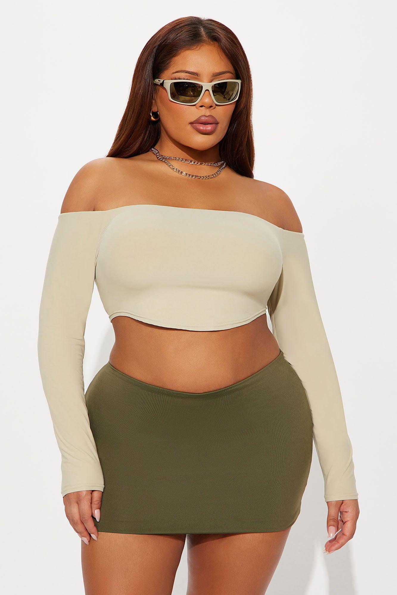 Second Skin Off Shoulder Cropped Top - Stone Product Image