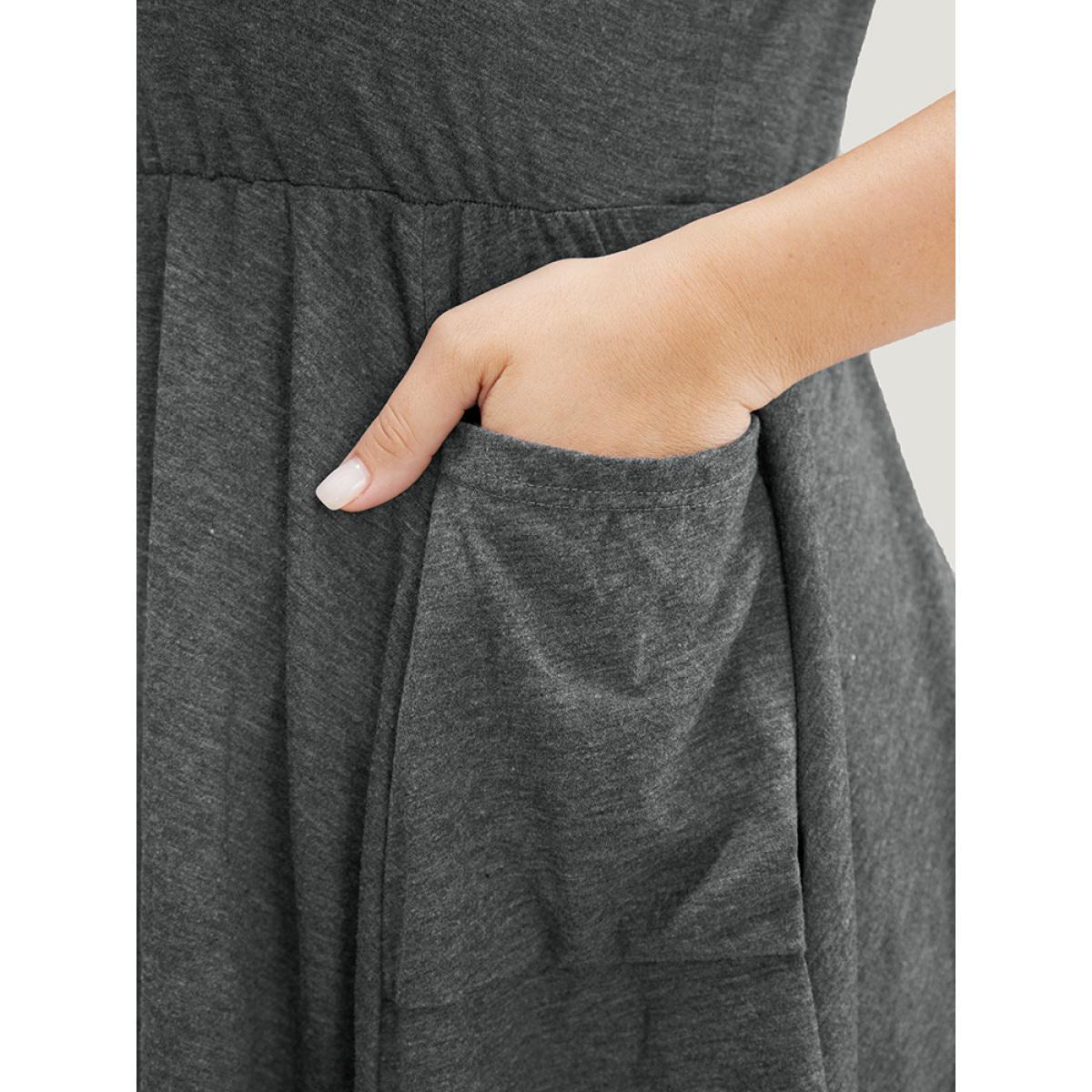 Plus Size Plain Ruffle Pocket High Low Hem Tank Top Women DarkGray Elegant Ruffles V-neck Dailywear Tank Tops Camis BloomChic 22-24/3X Product Image