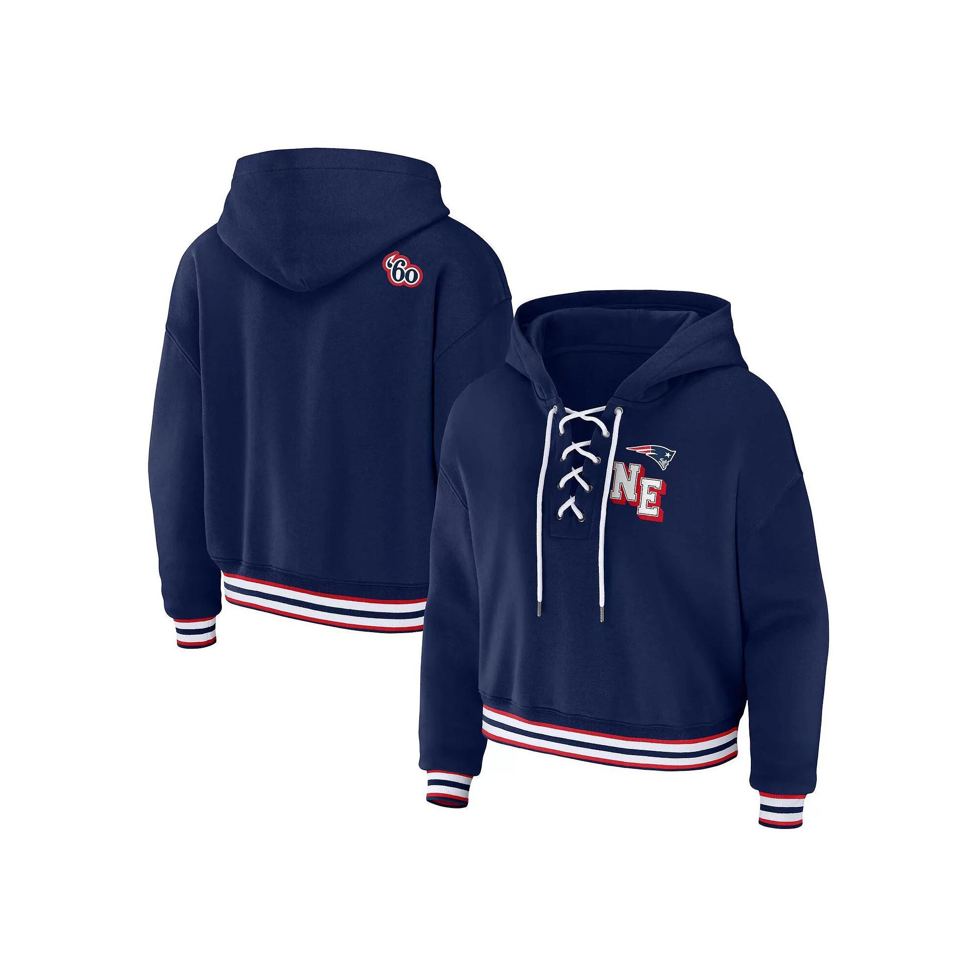 Women's WEAR by Erin Andrews Navy Denver Broncos Plus Size Lace-Up Pullover Hoodie, Size: 4XL, Blue Product Image