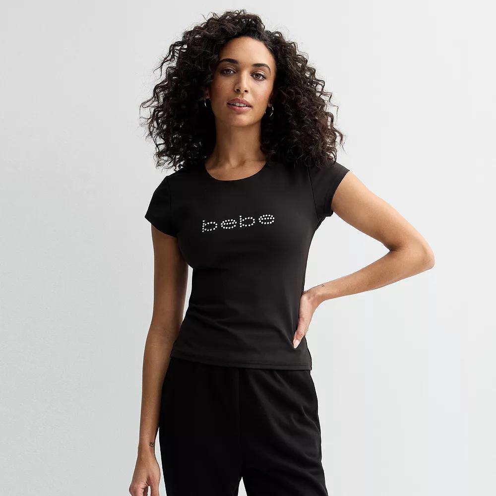 Women's bebe Embellished Knit Top, Size: XL, Black Product Image