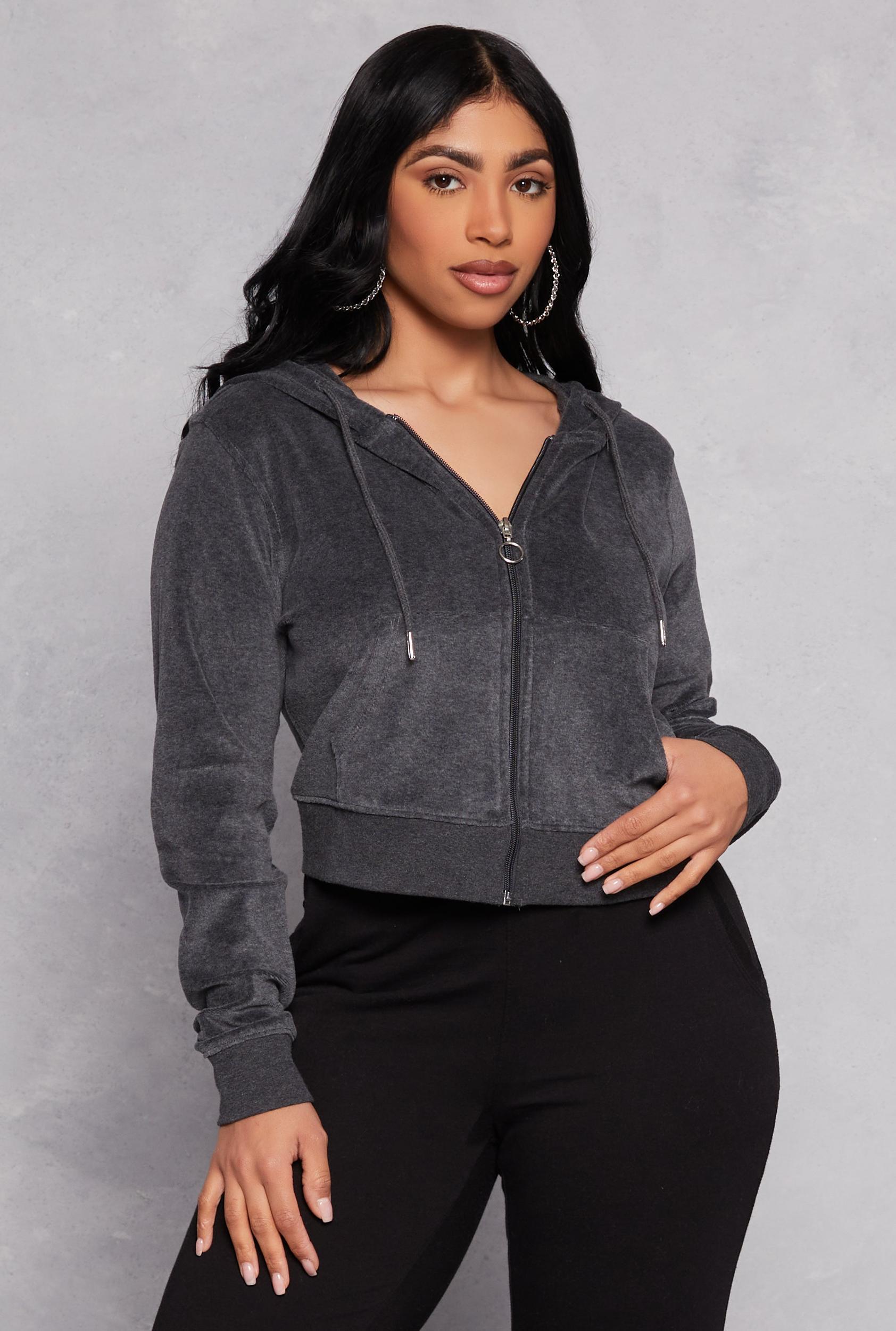Womens Velour Basic Zip Front Hoodie Product Image