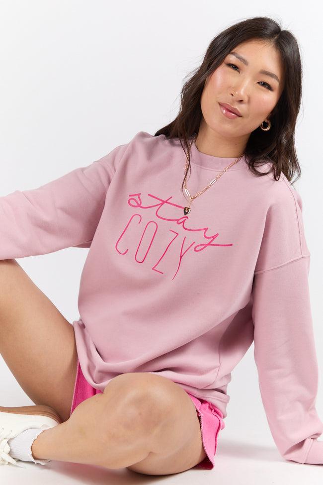 Stay Cozy Mauve Graphic Sweatshirt Product Image