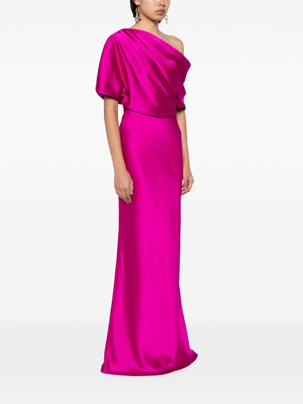 off-shoulder satin draped-detail gown Product Image