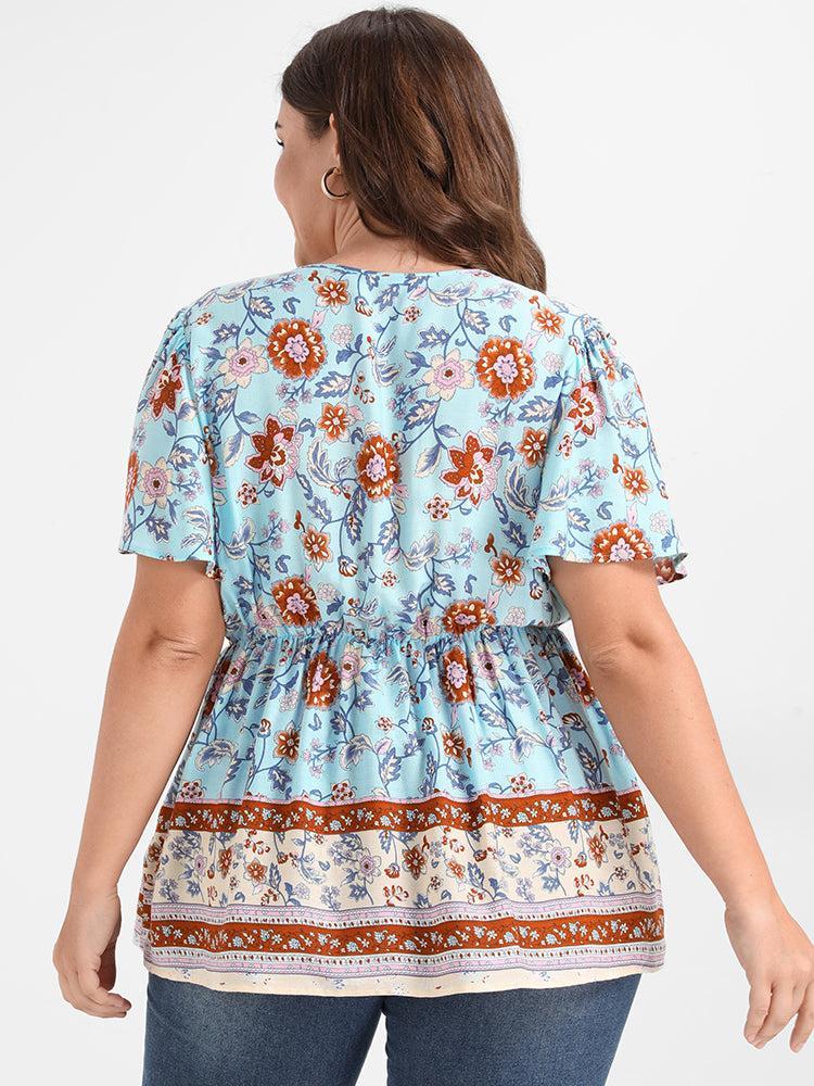 Floral Ruffled Ties V Neck Blouse Female Product Image