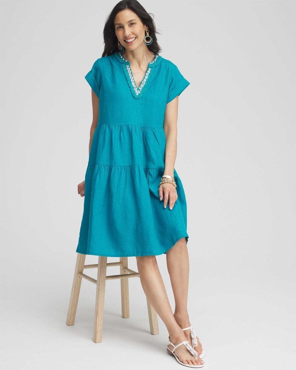 Linen Embellished Cap Sleeve Dress Product Image