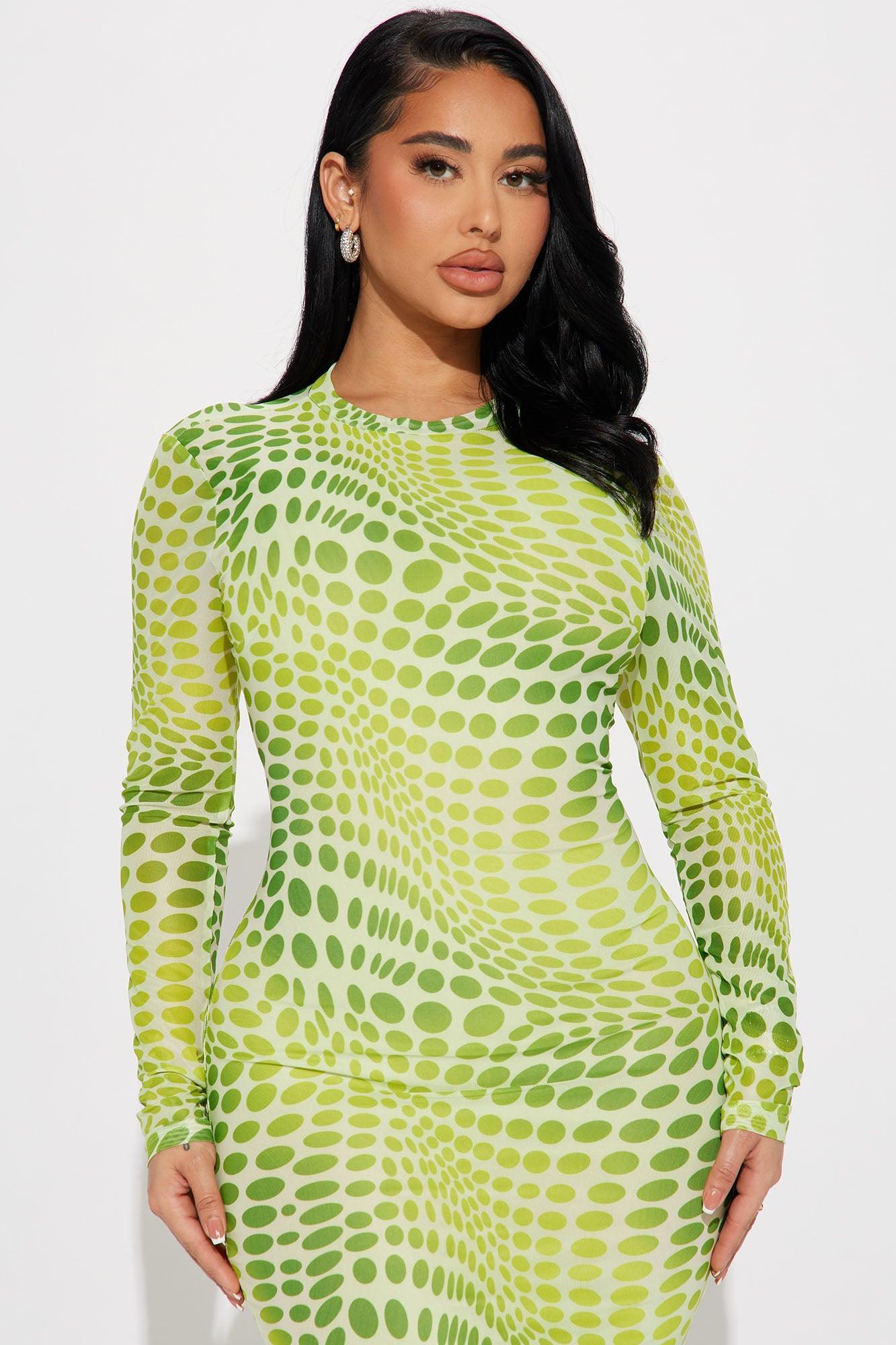 Paola Polka Dot Mesh Midi Dress - Lime Product Image