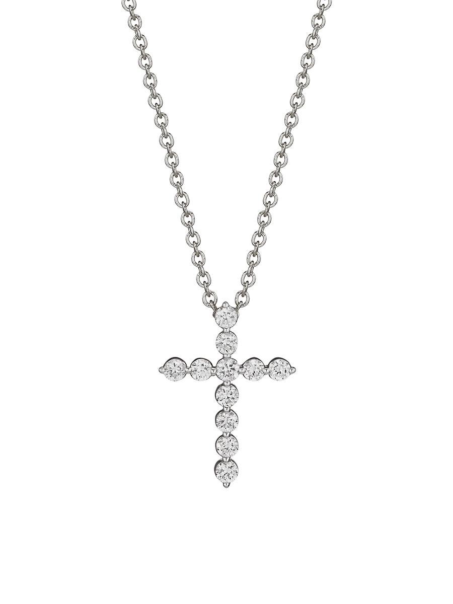 Womens 14K White Gold & 0.50 TCW Diamond Cross Pendant Necklace Product Image