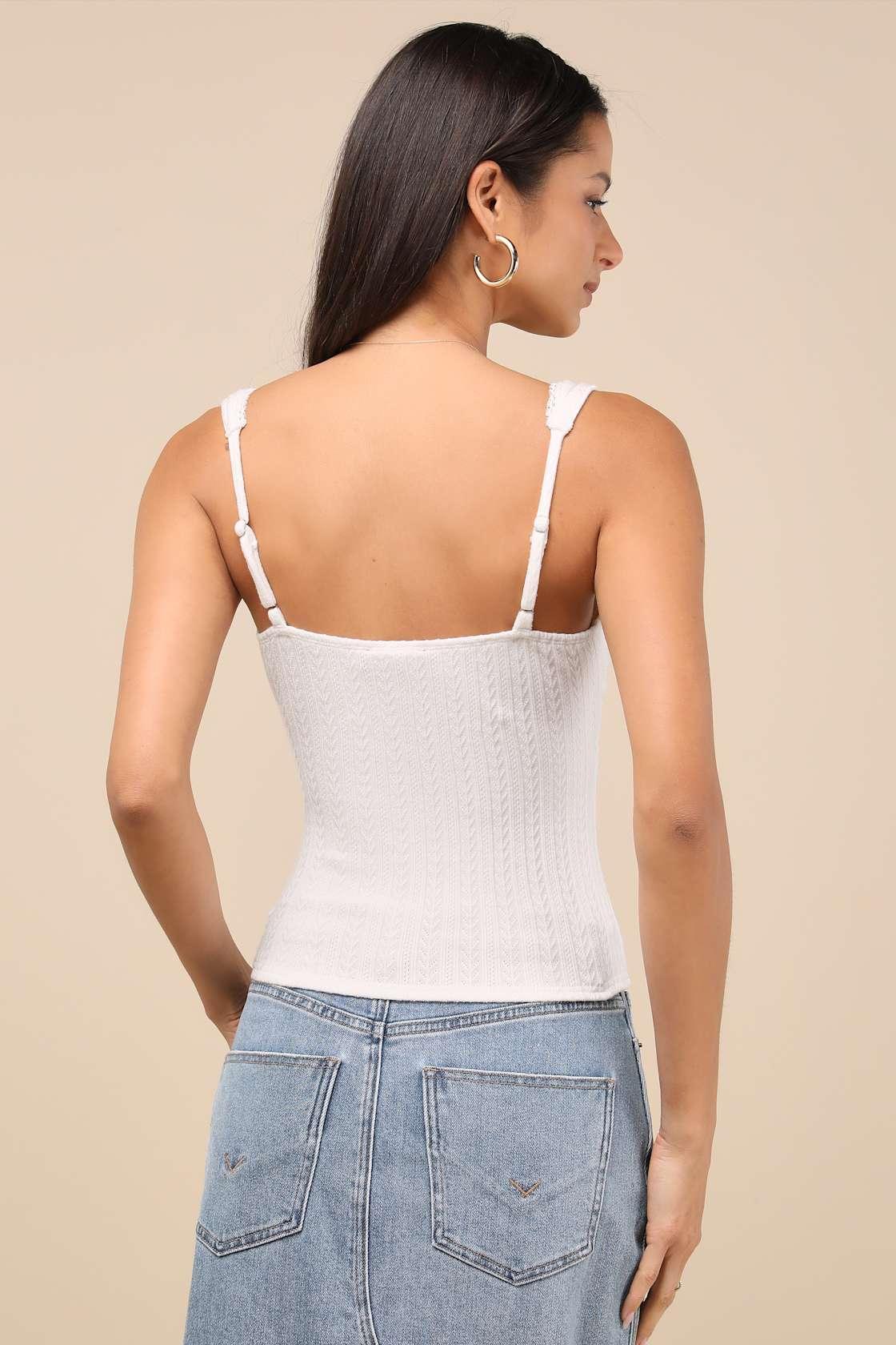 Calanthe Ivory Pointelle Knit Button-Front Tank Top Product Image