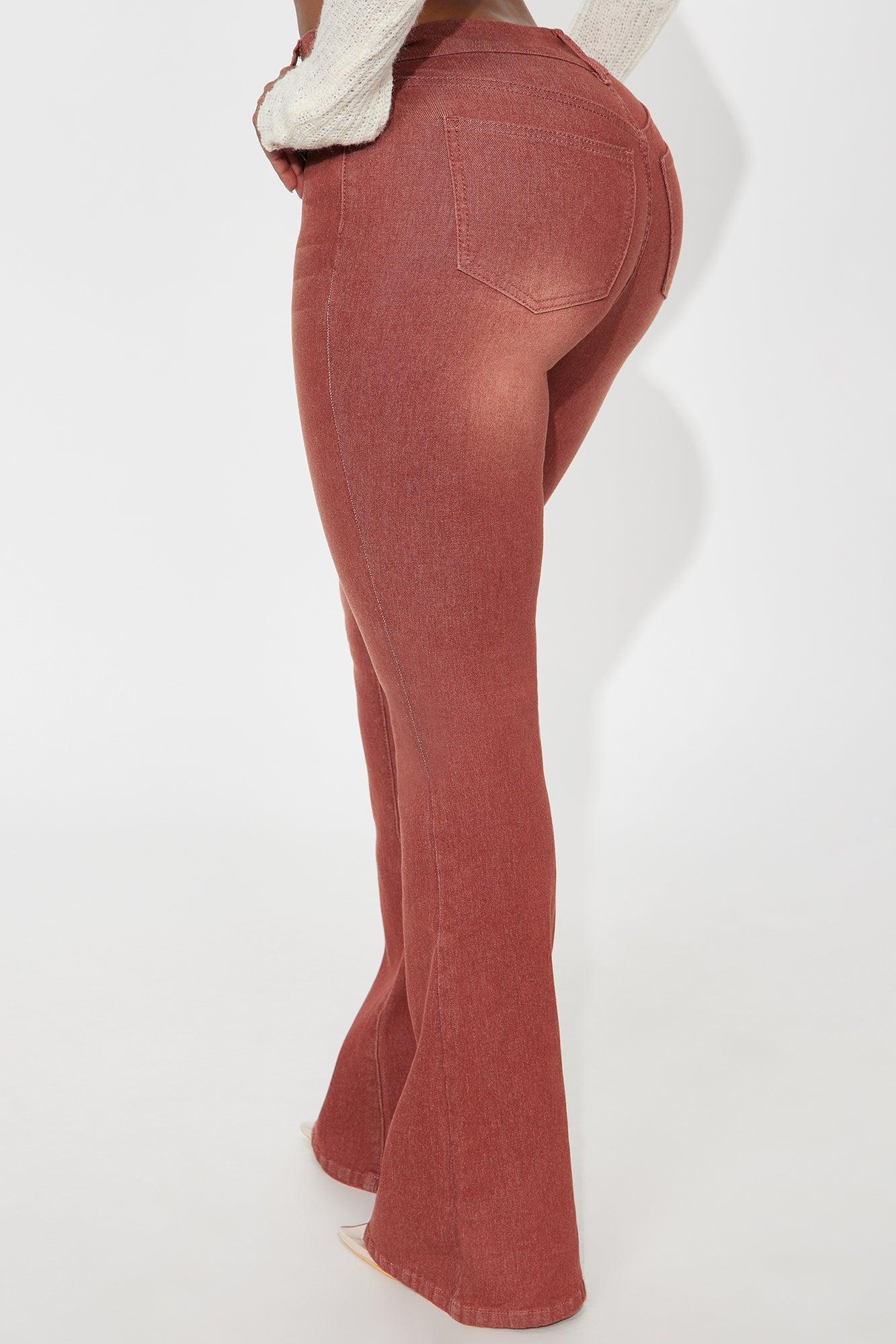Fatal Attraction Stretch Flare Jeans - Burgundy Product Image