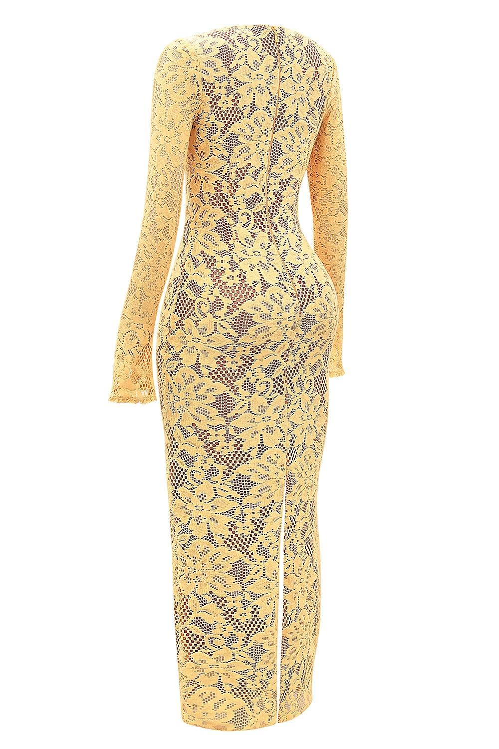 Indiana  apricot plunge lace maxi dress Product Image