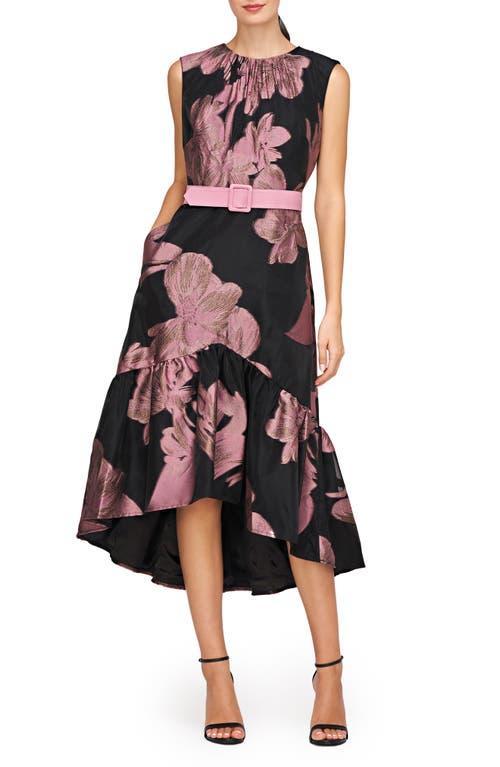 High-Low Belted Floral-Print Midi Dress Product Image
