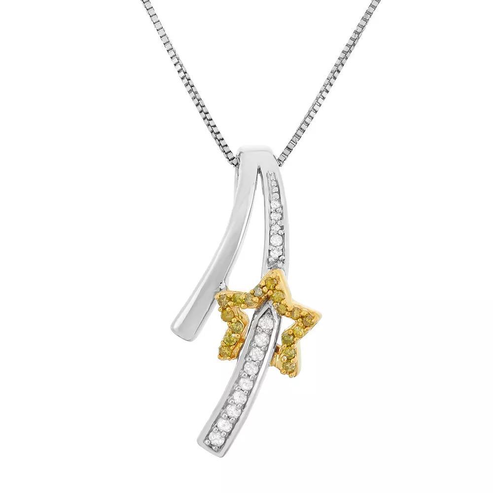 1/6 Carat T.W. Yellow and White Diamond Sterling Silver and 18k Gold Two Tone Shooting Star Pendant Necklace, Women's, Size: 18" Product Image