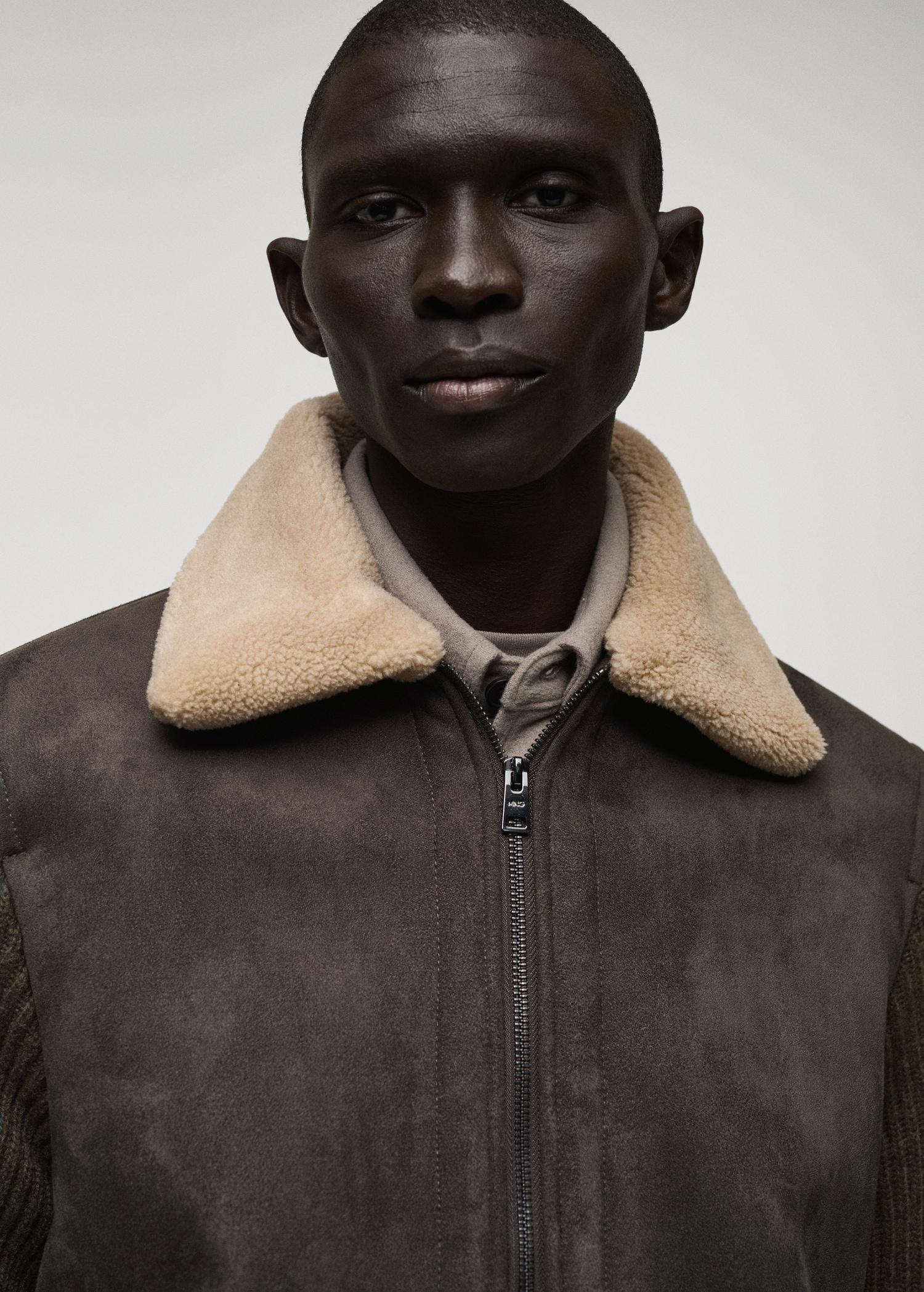 Shearling and suede-effect jacket - Men | MANGO USA Product Image